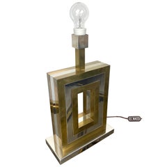 Rectangular Table Lamp in Brass and Chrome, Romeo Rega style, Italy, 1970s