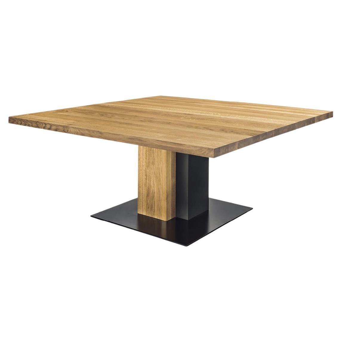 Modern Rectangular Table Made to Order in Solid Oak with Knots & Lacquered Iron For Sale