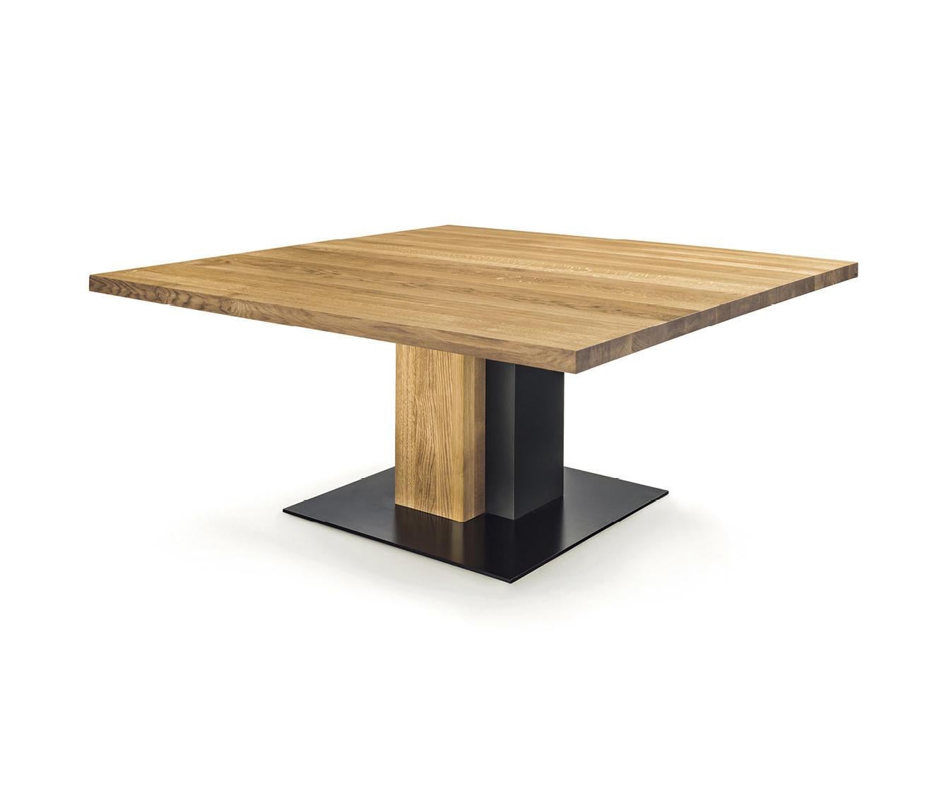 Italian Rectangular Table Made to Order in Solid Oak with Knots & Lacquered Iron For Sale