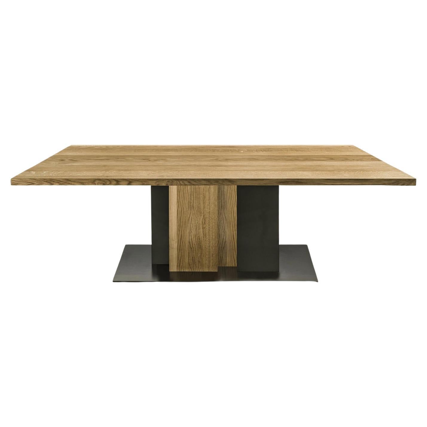 Rectangular Table Made to Order in Solid Oak with Knots & Lacquered Iron For Sale
