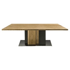 Rectangular Table Made to Order in Solid Oak with Knots & Lacquered Iron