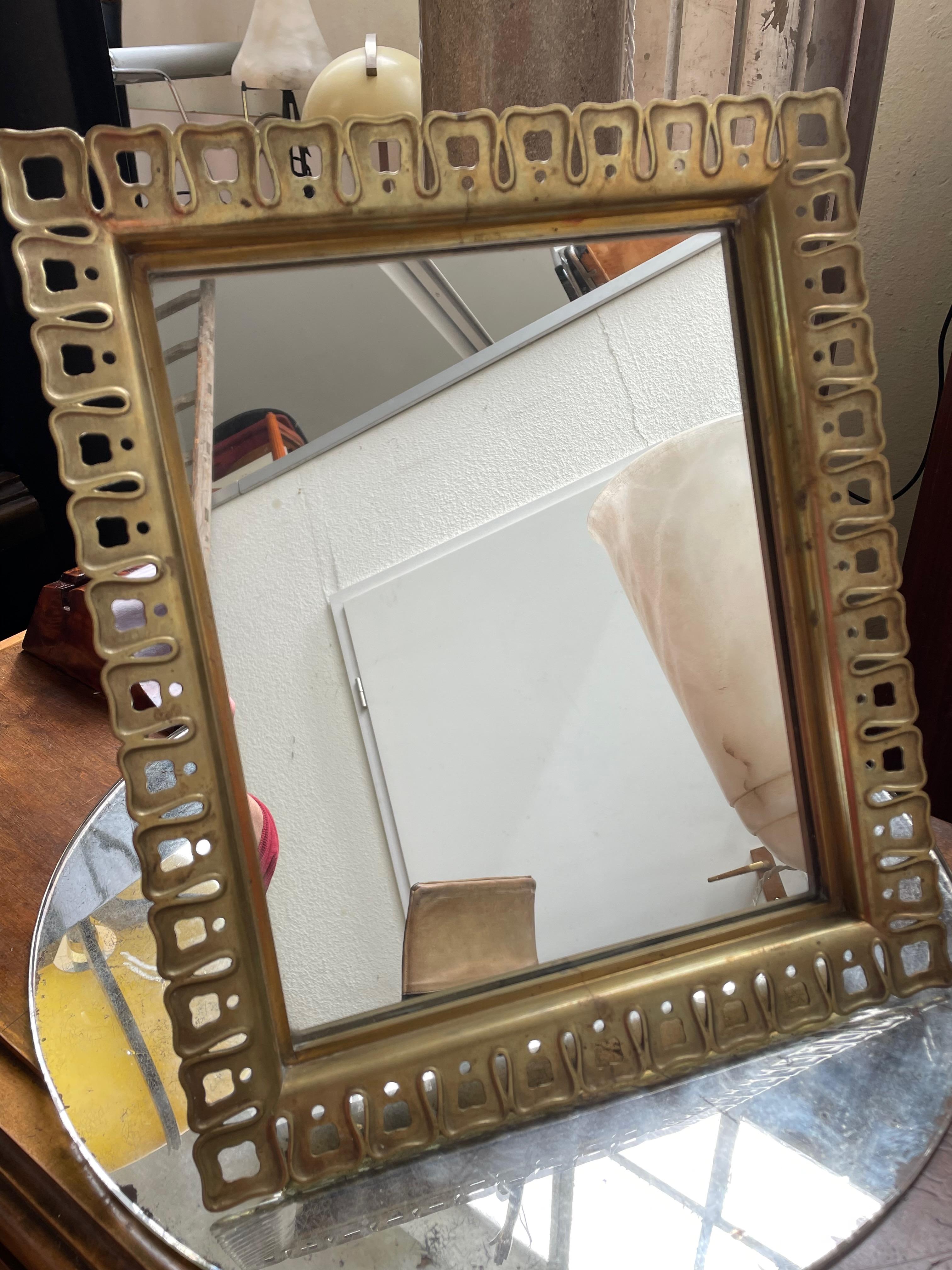 Rectangular table mirror. Italy 40s, 50s. Solid brass.  For Sale 2