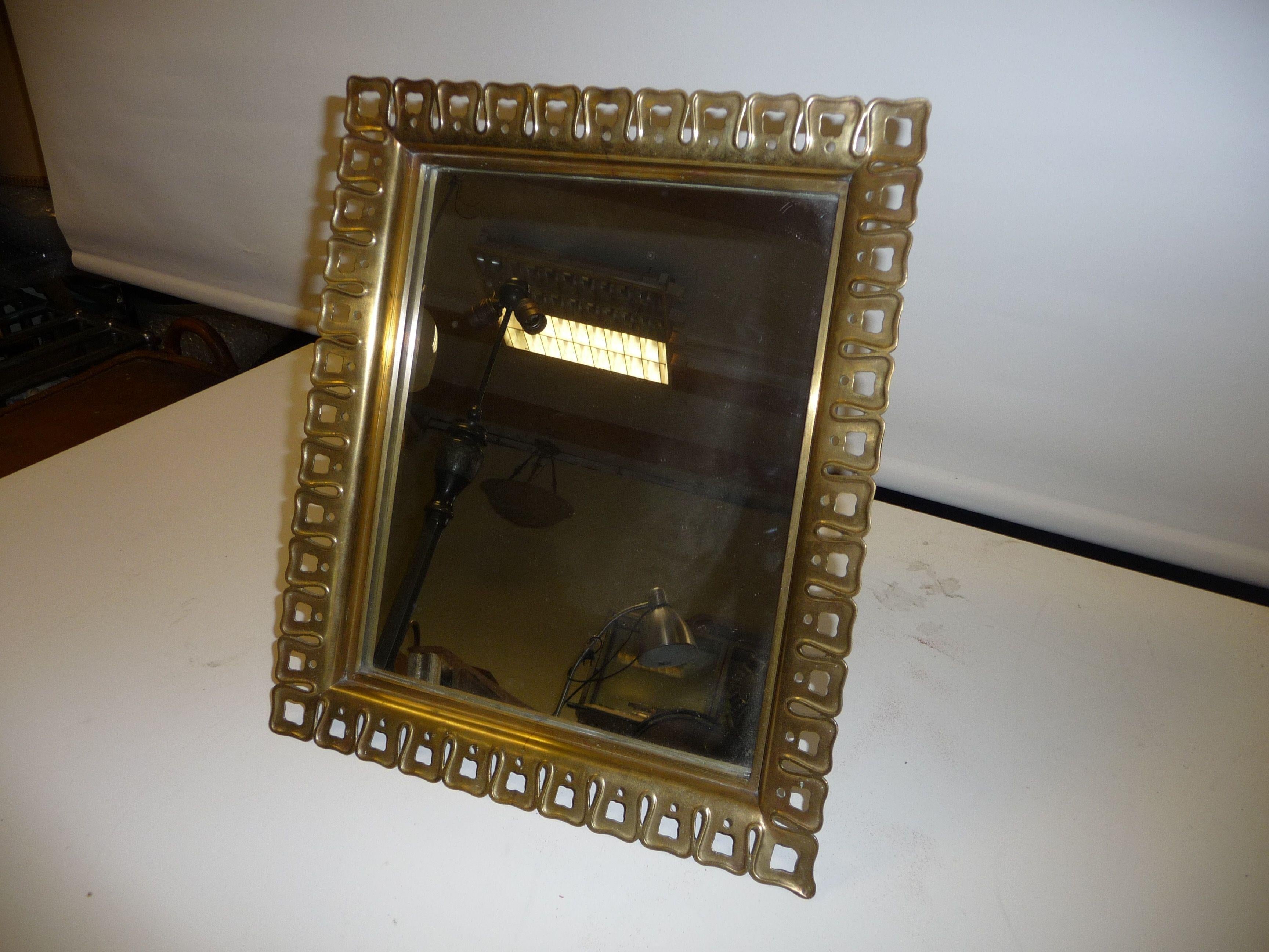 Rectangular table mirror. Italy 40s, 50s. Solid brass.  For Sale 3
