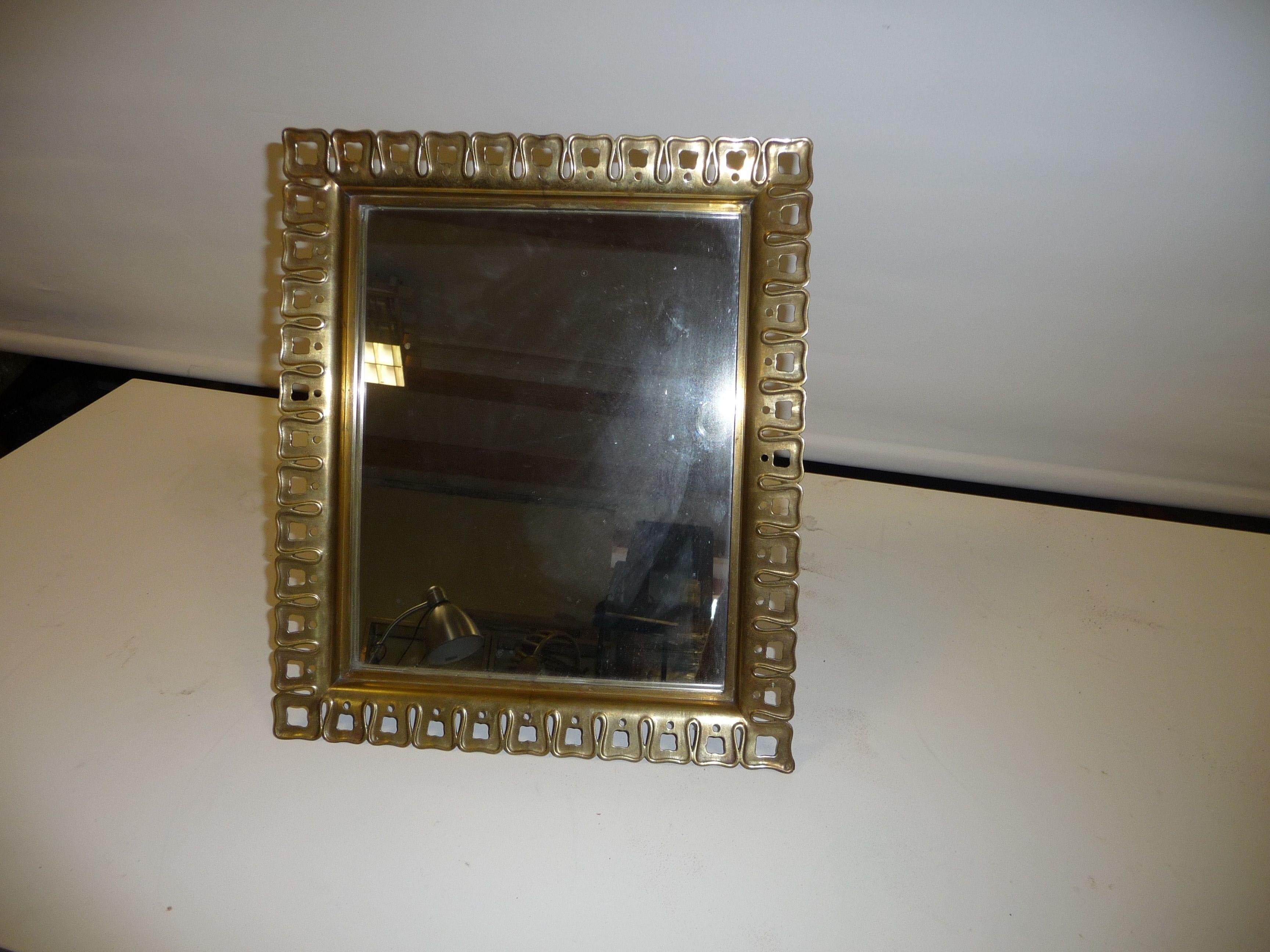 Rectangular table mirror. Italy 40s, 50s. Solid brass.  For Sale 6