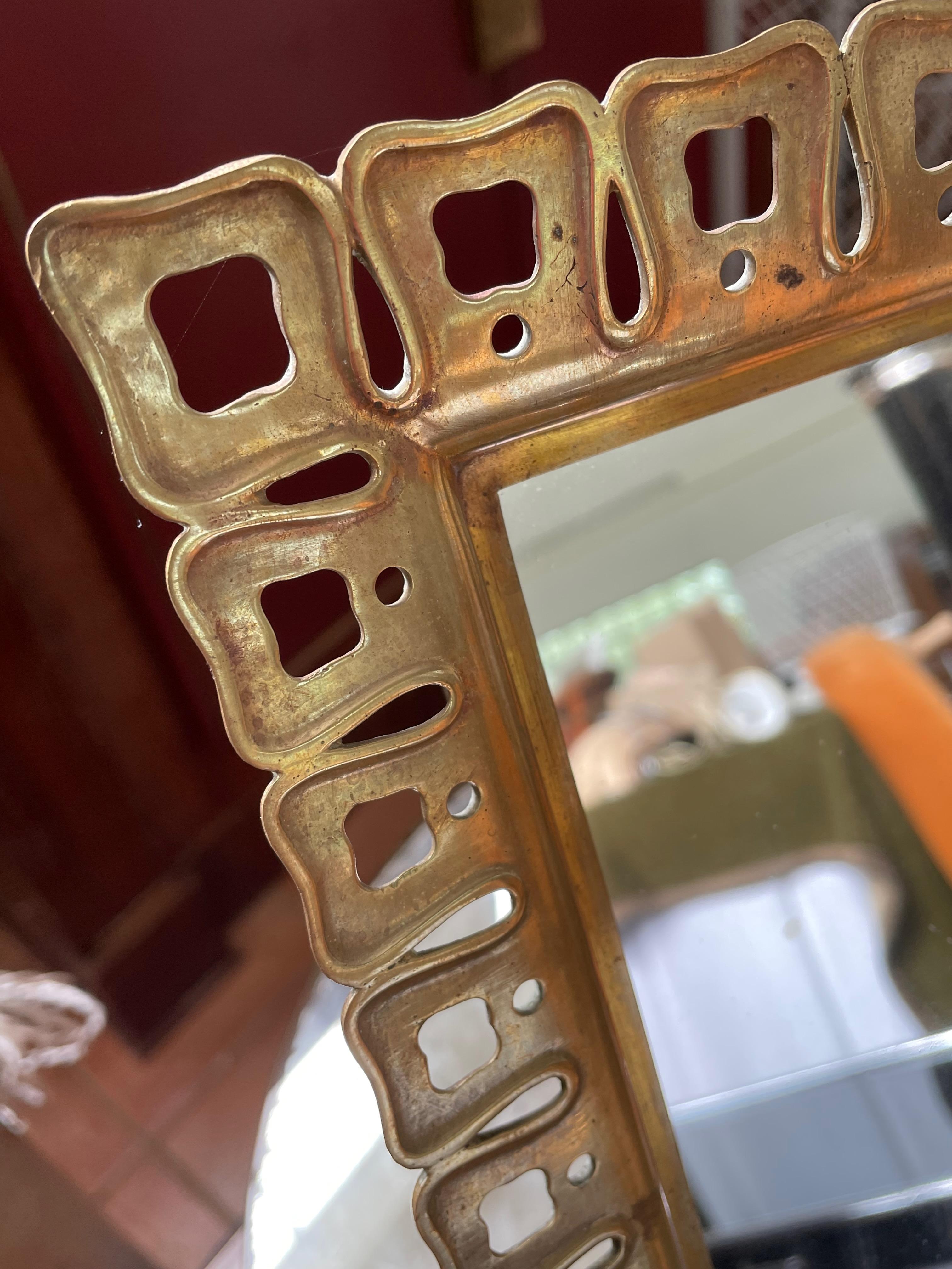 Italian Rectangular table mirror. Italy 40s, 50s. Solid brass.  For Sale