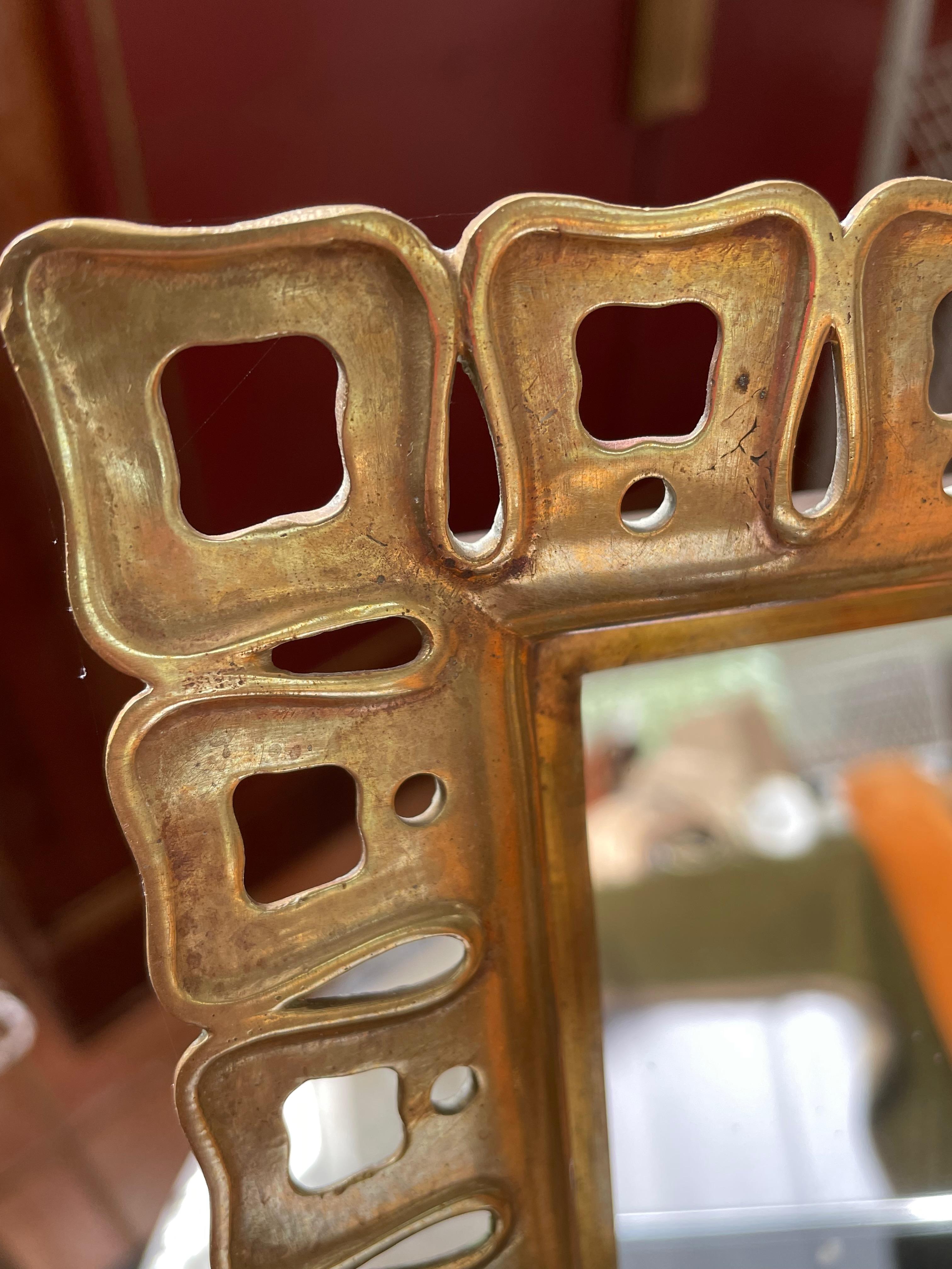 Hand-Crafted Rectangular table mirror. Italy 40s, 50s. Solid brass.  For Sale