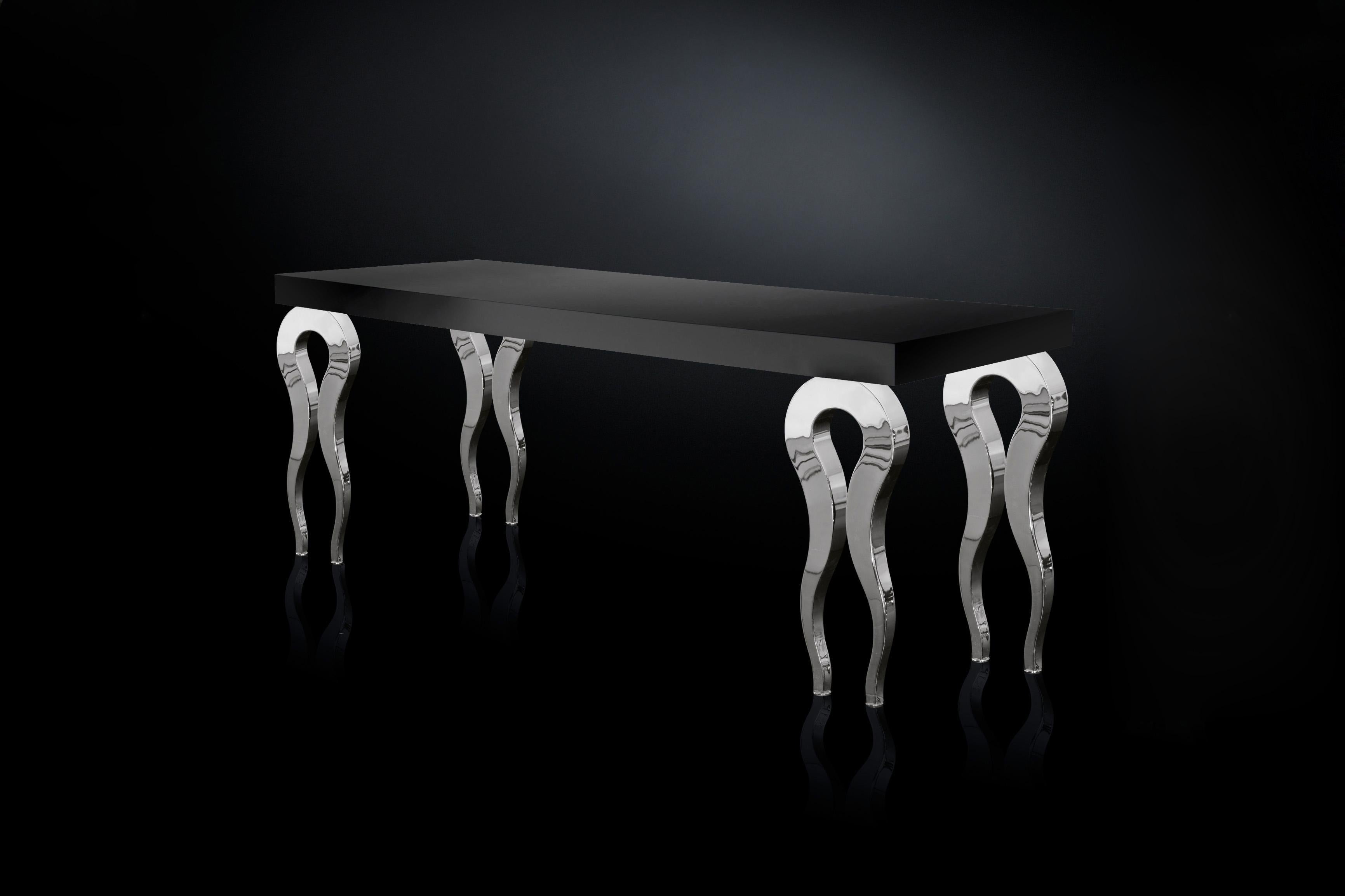 Modern Rectangular Table Silhouette, Wood and Steel, Italy For Sale