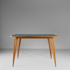 Rectangular table with blue Formica top, 1950