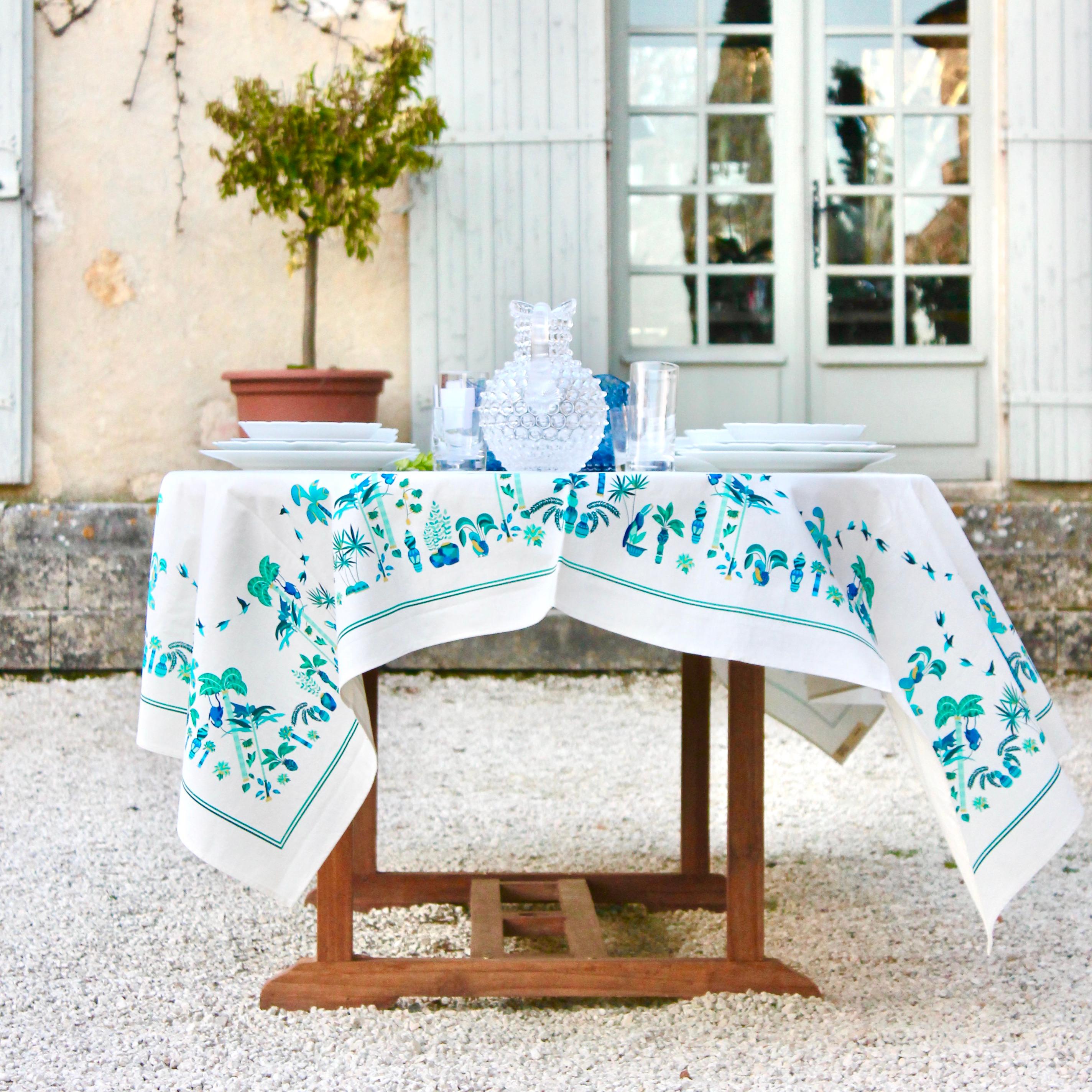 Rectangular Tablecloth 'Large', Blue Baba, Linen and Cotton by Alto Duo In New Condition For Sale In Saint-Sauveur, FR