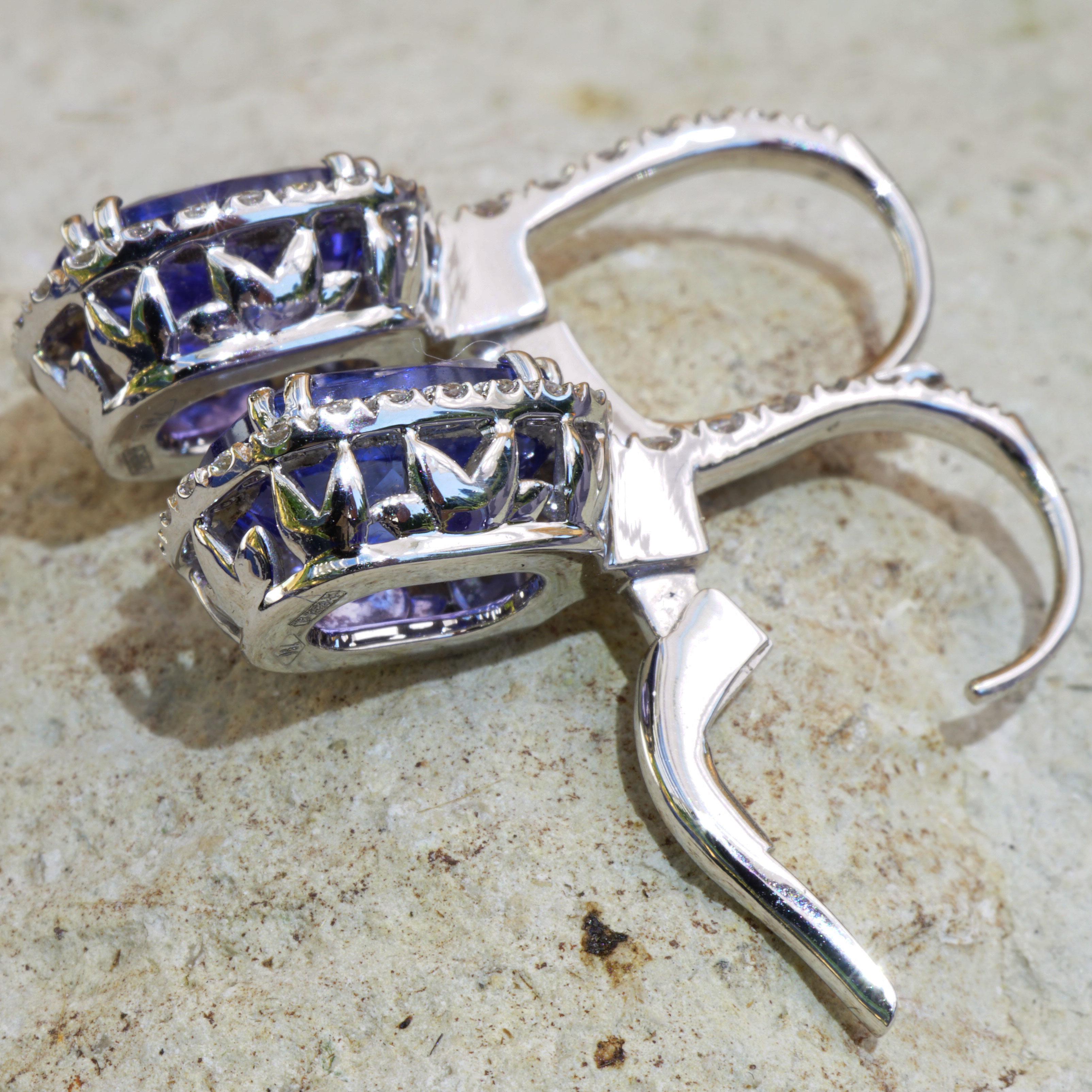 Rechteckige rechteckige Tansanit AAA+ 4,70 Karat Traum-Ohrringe mit Diamanten 18 Kt Weißgold im Angebot 1