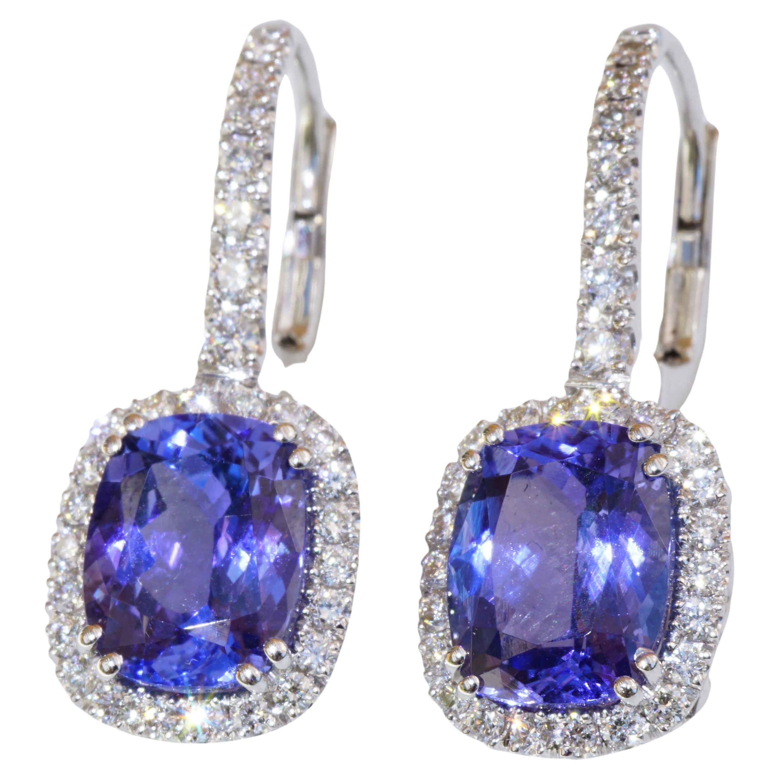 Rectangular Tanzanite AAA+ 4.70 Ct Dream Earrings with Diamonds 18 Kt White Gold