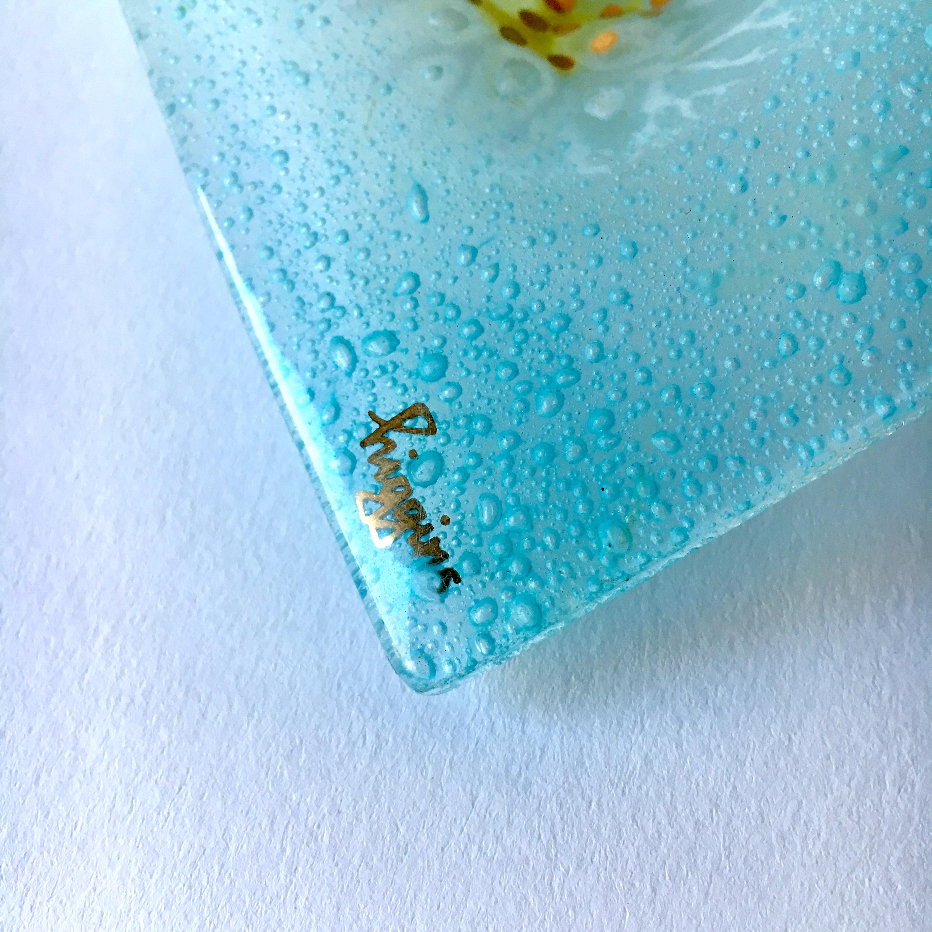 American Rectangular Thistledown Fused Art Glass Plate by Higgins For Sale