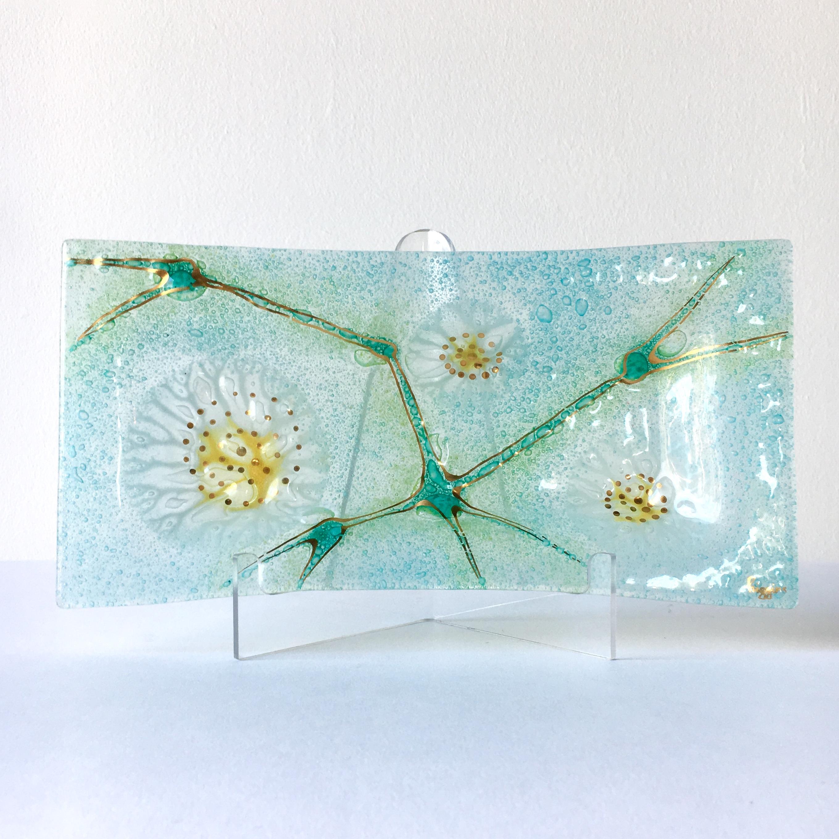 Rectangular Thistledown Fused Art Glass Plate by Higgins In Excellent Condition For Sale In London, GB