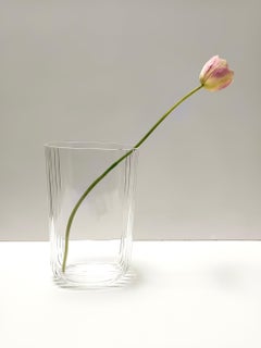 Rectangular Transparent Murano Glass Vase by Carlo Moretti, Signed, Italy 1990s