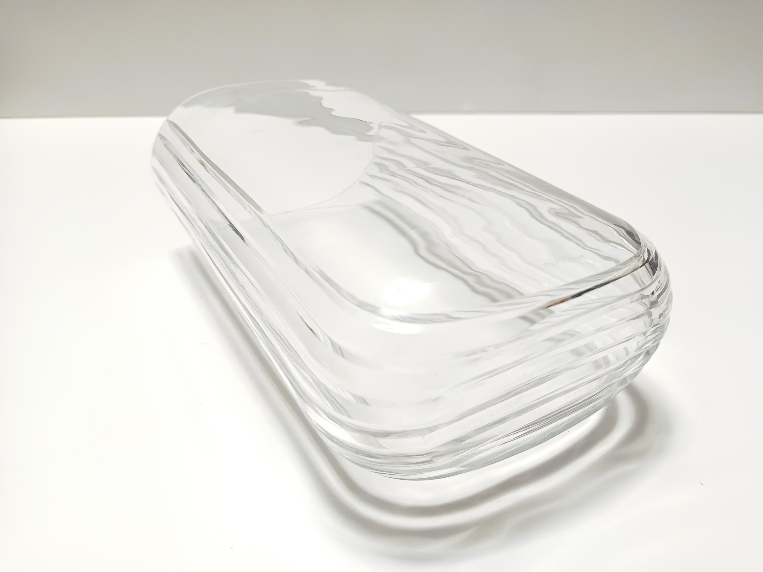 Lucidato Vaso rettangolare in vetro di Murano trasparente di Carlo Moretti, firmato, Italia anni '90 in vendita