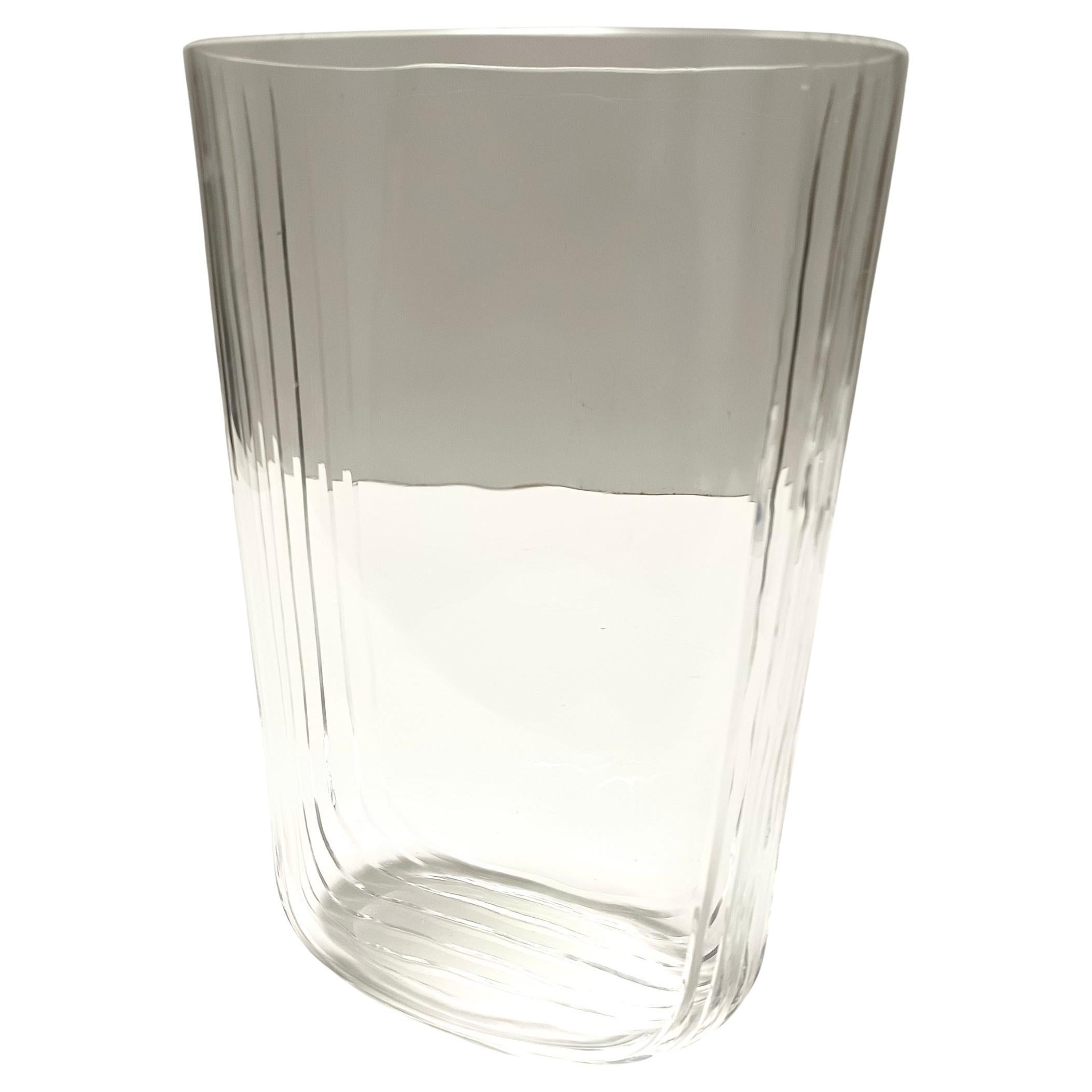 Rectangular Transparent Murano Glass Vase by Carlo Moretti, Signed, Italy 1990s