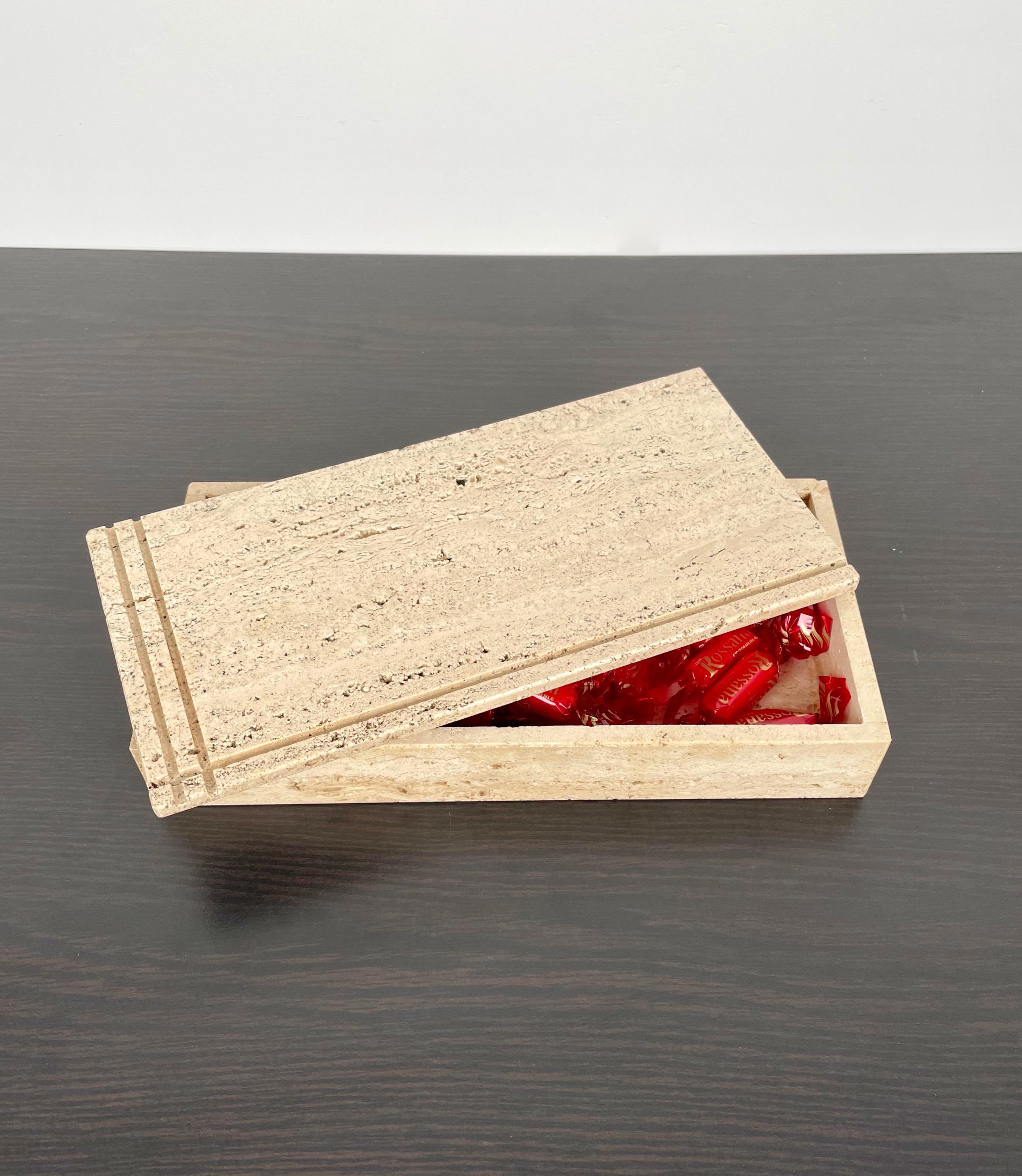 Late 20th Century Rectangular Travertine Box Attributed to Fratelli Mannelli, Italy, 1970s