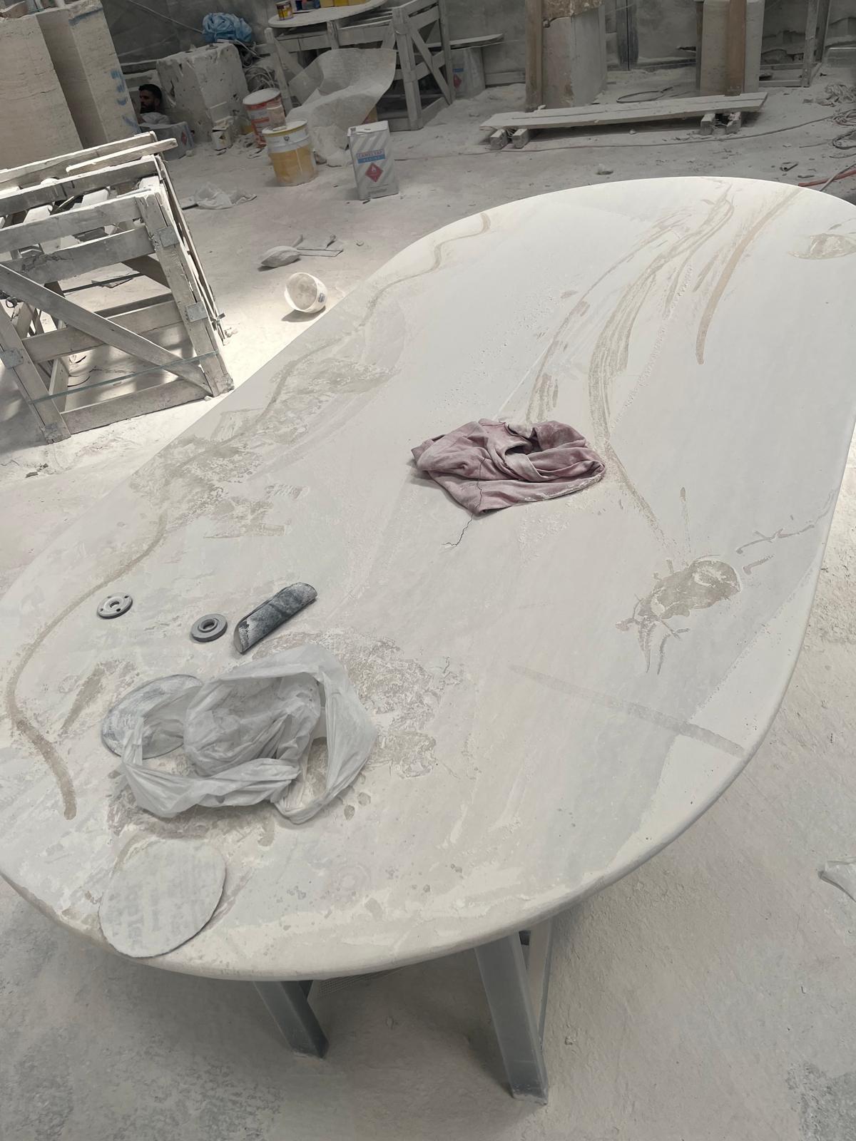 Rectangular Travertine Marble Table - Travertine Stone Dining Room Table In New Condition For Sale In İnegöl, TR