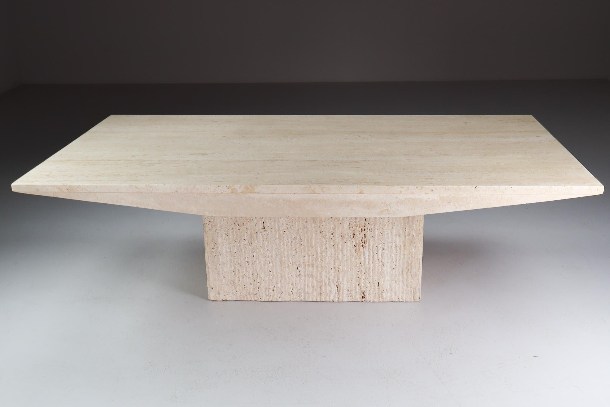Mid-Century Modern Rectangular Travertine Top Coffee Table, Italy, 1970
