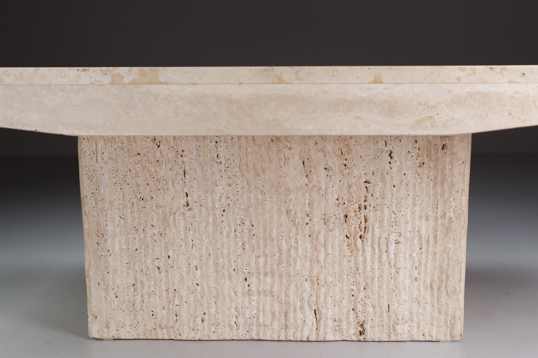 European Rectangular Travertine Top Coffee Table, Italy, 1970