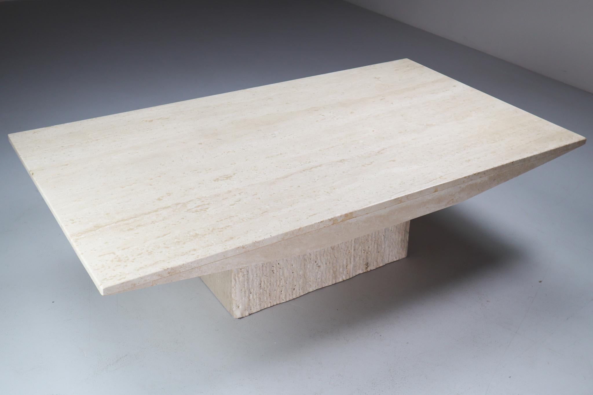 Rectangular Travertine Top Coffee Table, Italy, 1970 In Good Condition In Almelo, NL