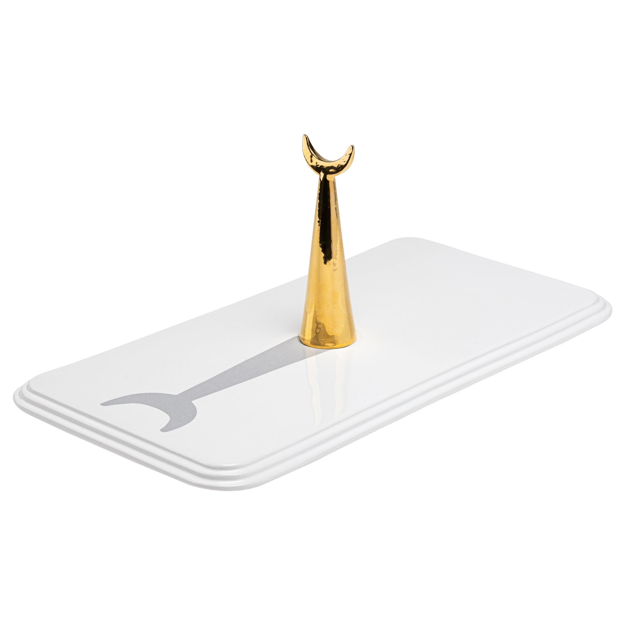 19:00 _ White Ceramic and 24-K Gold Details Handcrafted Rectangular Tray
