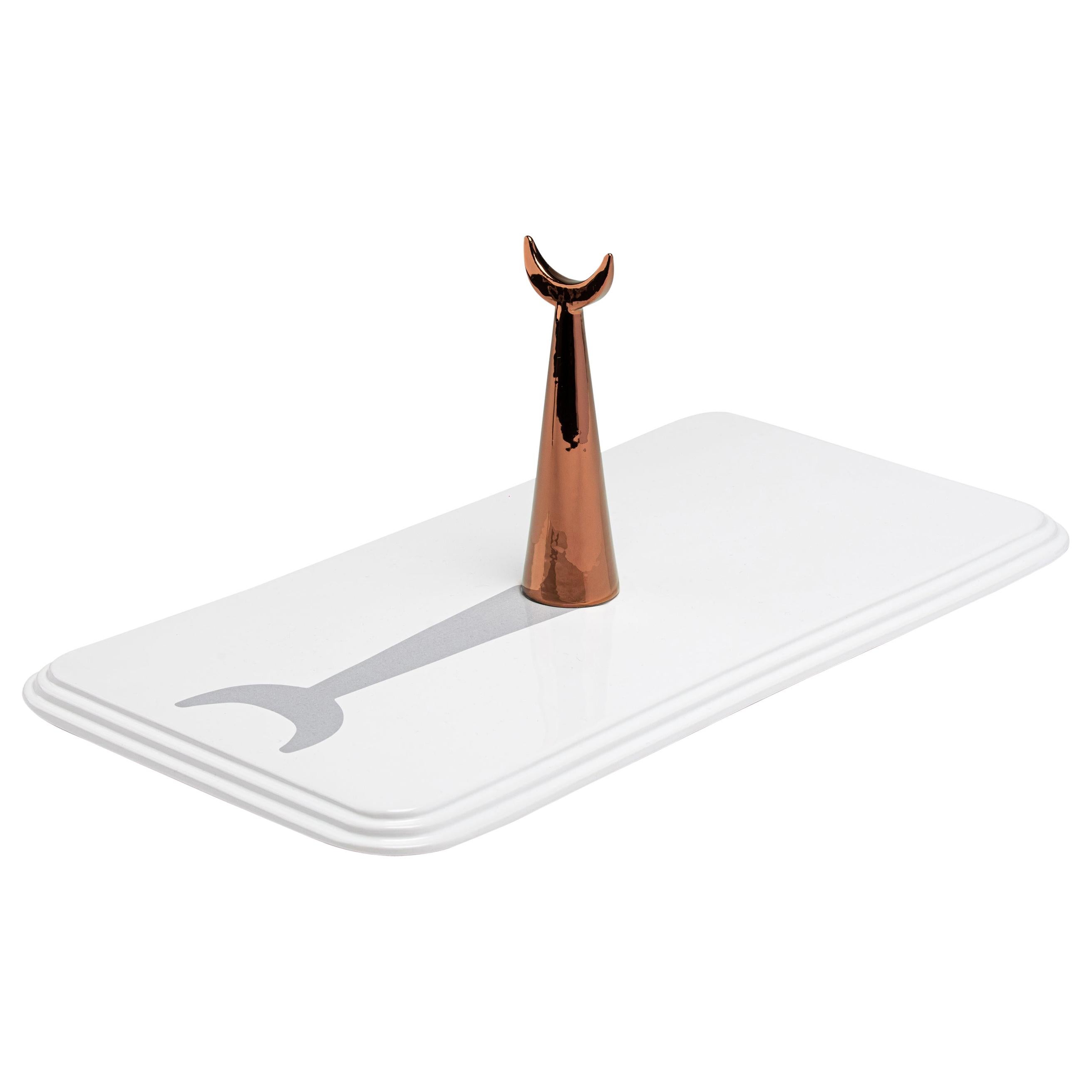 19:00 _ White Ceramic and Copper Gold Details Handcrafted Rectangular Tray