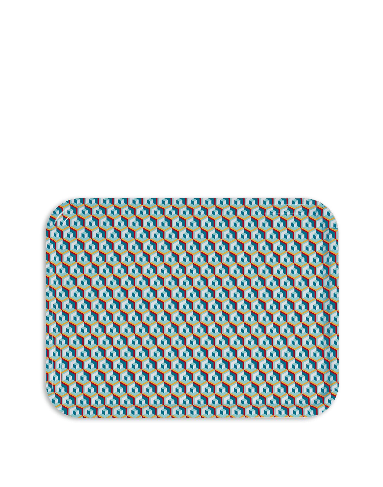 Italian Rectangular Tray Cubi Blu Print, 100% Laminated Birch by La DoubleJ
