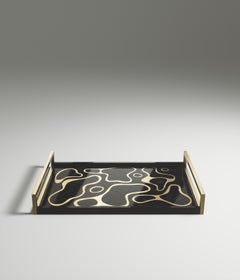 Rectangular Tray in Black Pen Shell with Bronze-Patina Brass by Kifu Paris