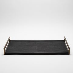 Rectangular Tray in Black Shagreen with Bronze Patina Brass by R&Y Augousti