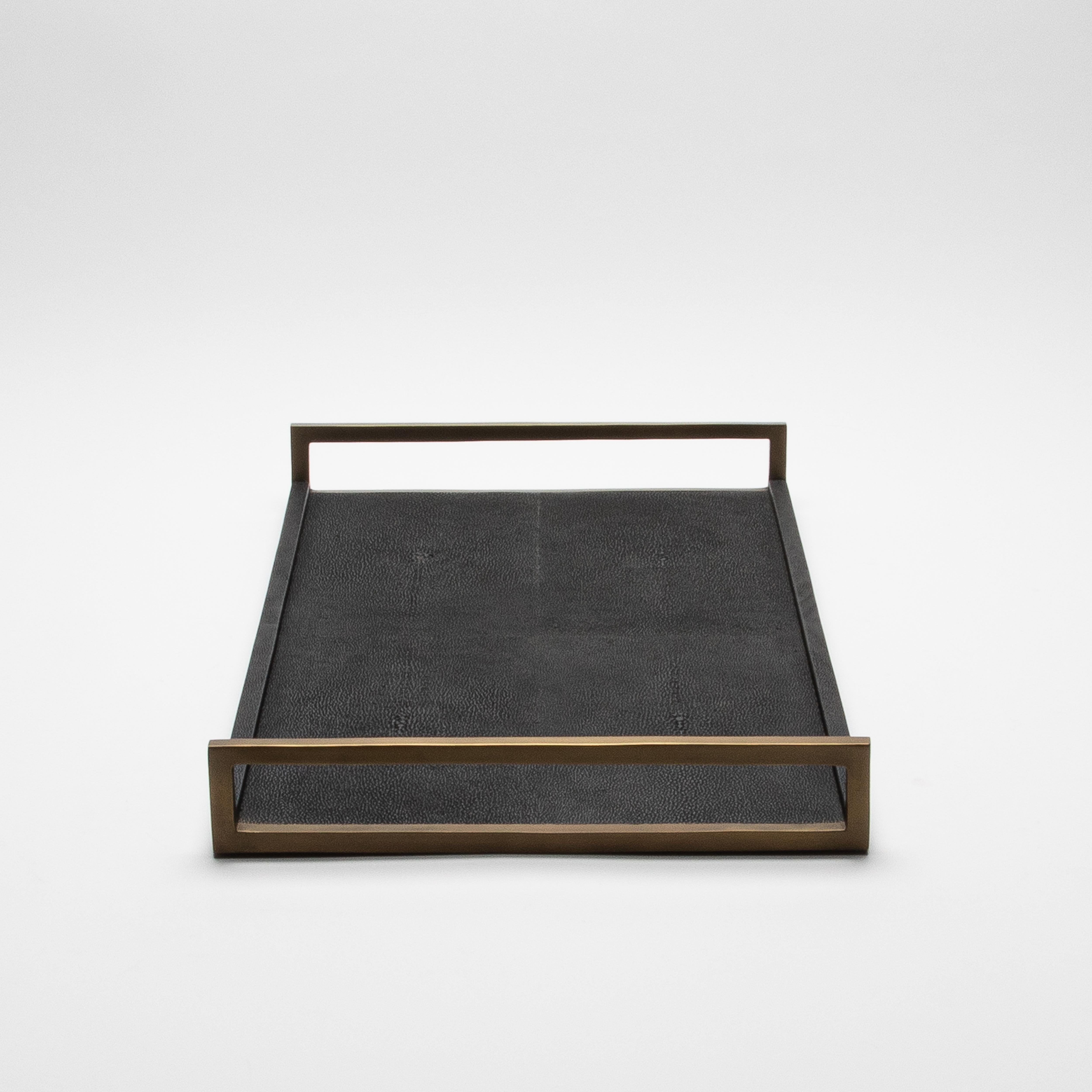 Philippin Rectangular Tray in Black Shagreen with Bronze Patina Brass by R&Y Augousti
