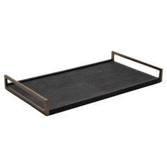Rectangular Tray in Black Shagreen with Bronze Patina Brass by R&Y Augousti