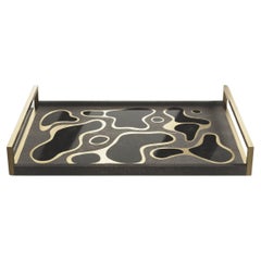 Rectangular Tray in Coal Black Shagreen with Bronze-Patina Brass by Kifu Paris
