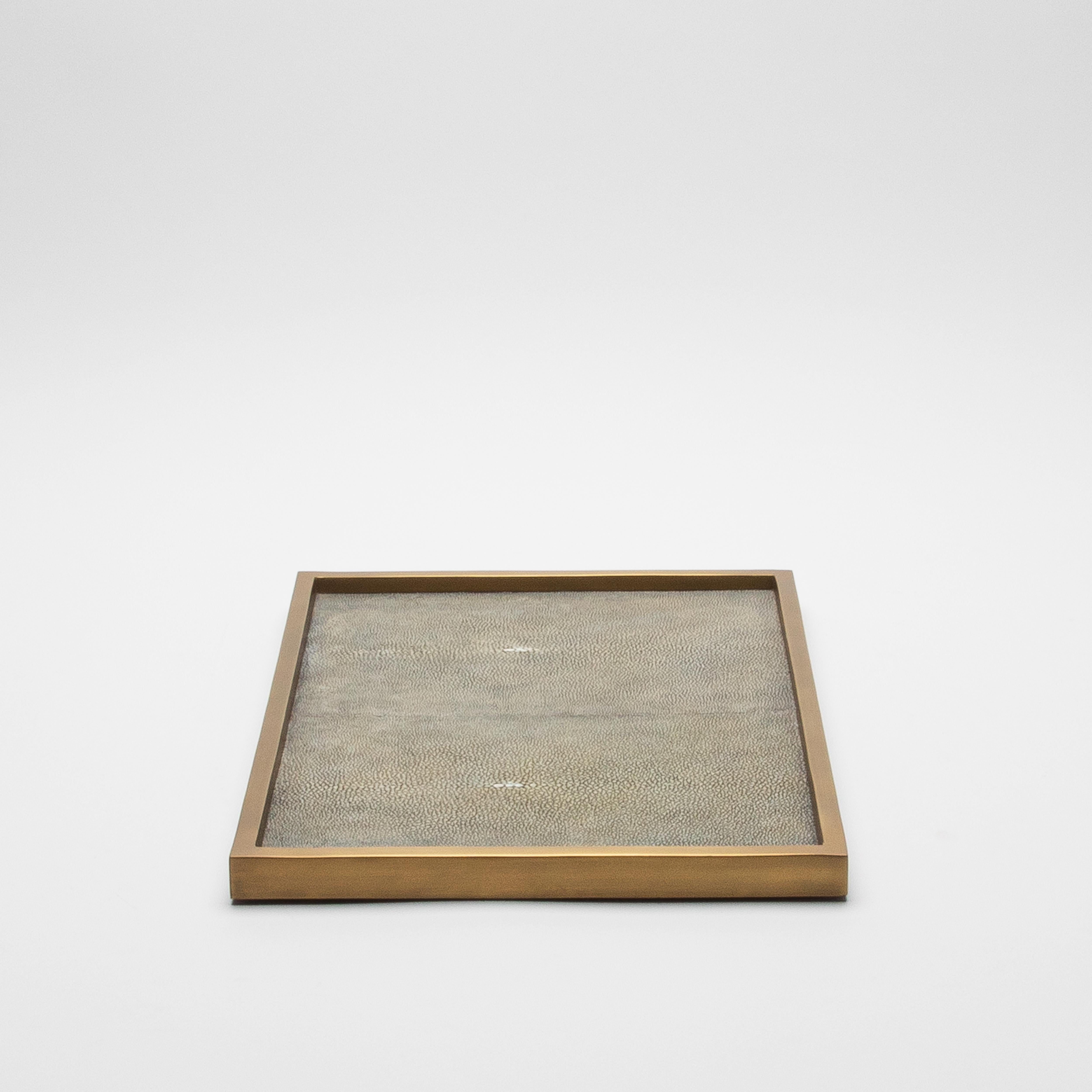 Philippine Rectangular Tray in Grey Shagreen with Bronze Patina Brass by Kifu Paris For Sale