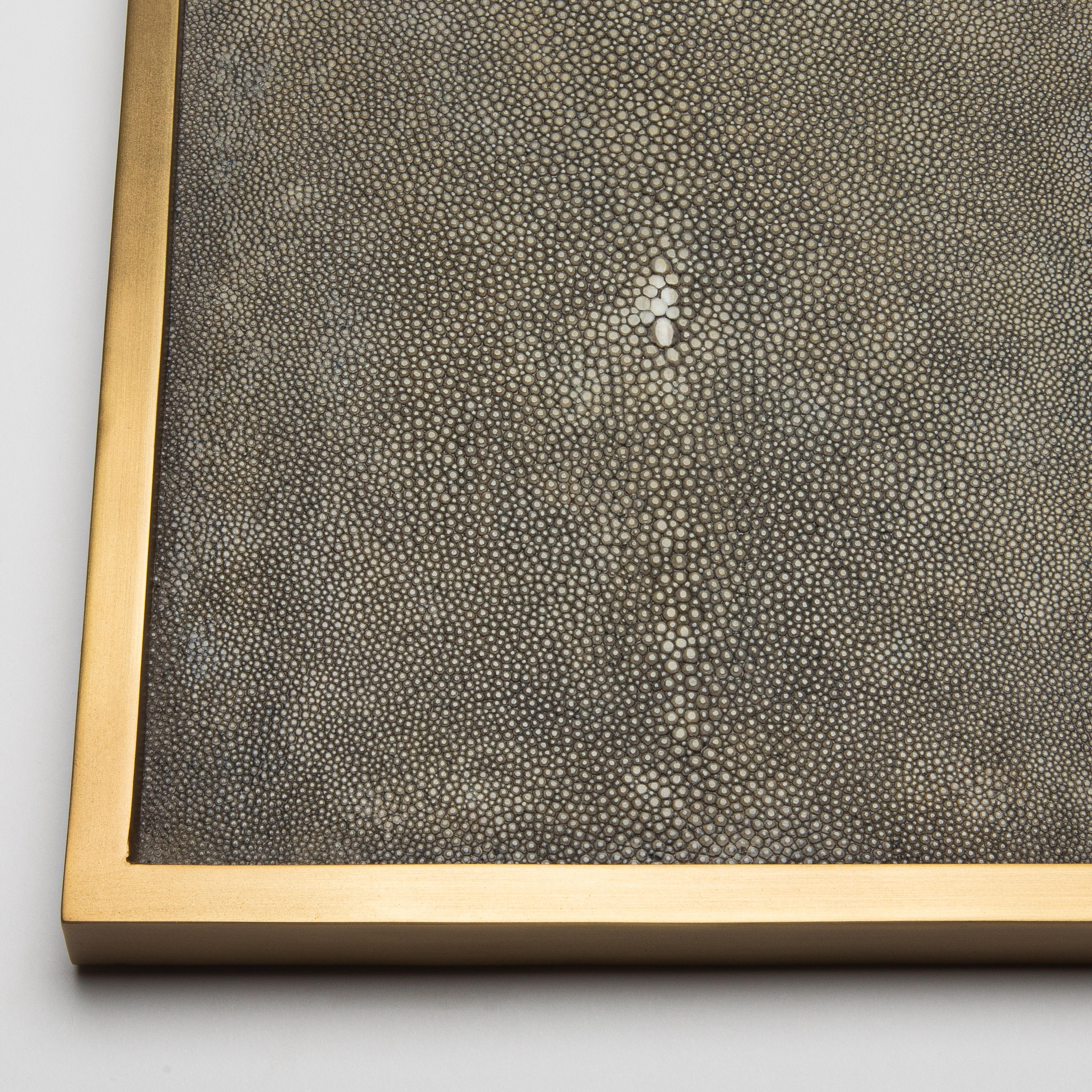 Rectangular Tray in Grey Shagreen with Bronze Patina Brass by Kifu Paris For Sale 1