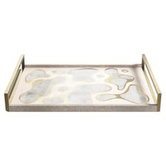 Rectangular Tray in in Cream Shagreen with Bronze-Patina Brass by Kifu Paris