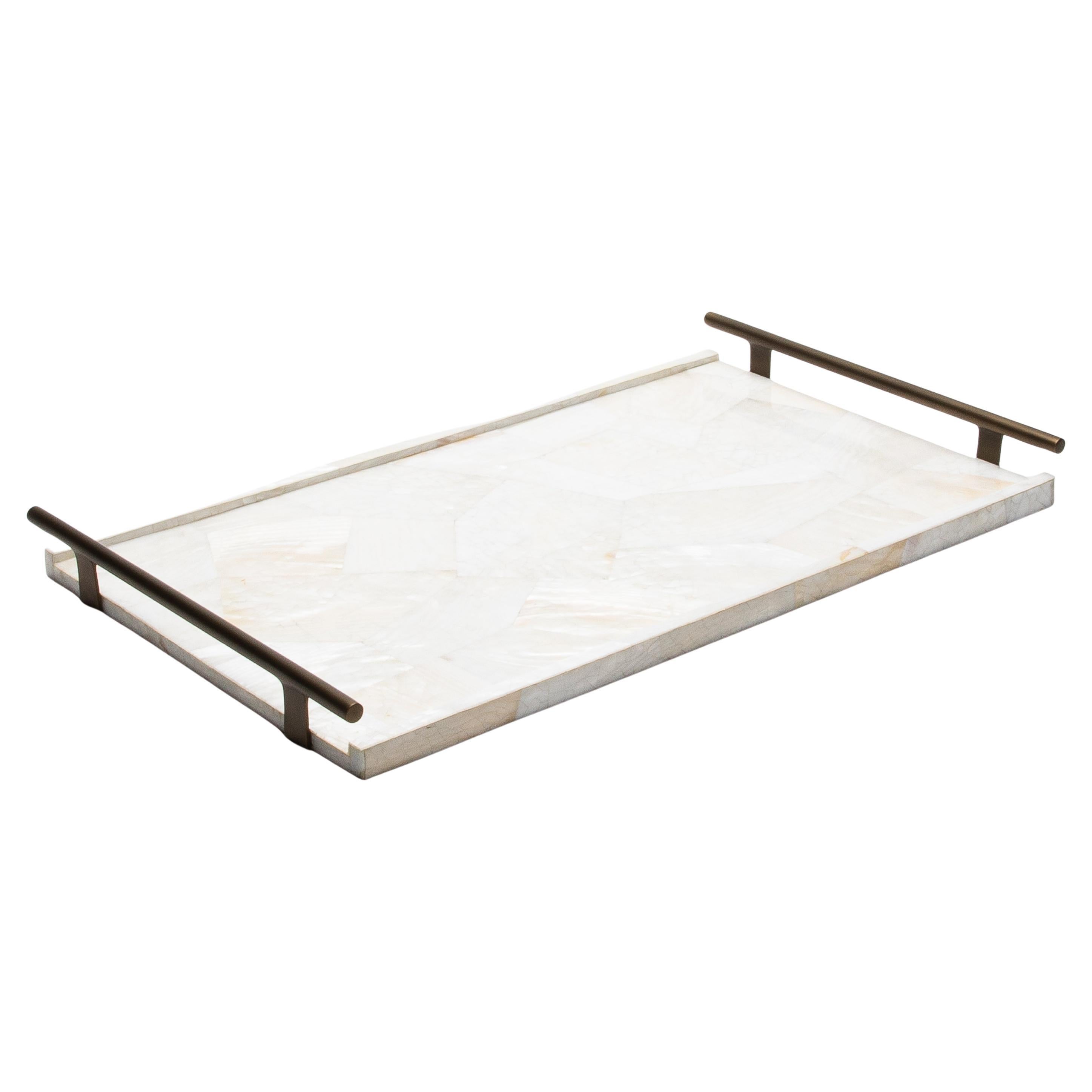Rectangular Tray in Mother of Pearl with Bronze Patina Brass by R&Y Augousti