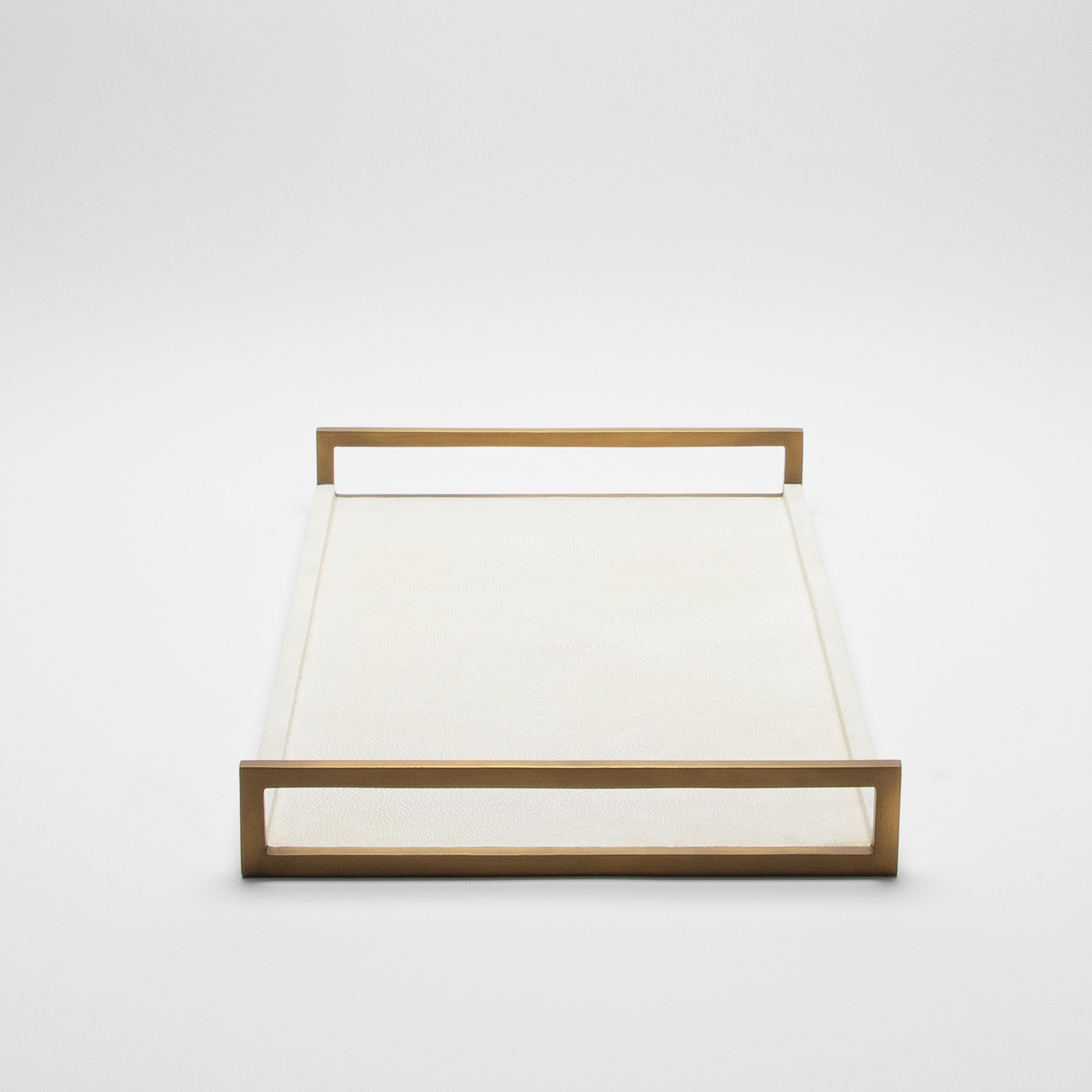 Philippine Rectangular Tray in Natural Cream Shagreen Bronze Patina Brass by R&Y Augousti For Sale