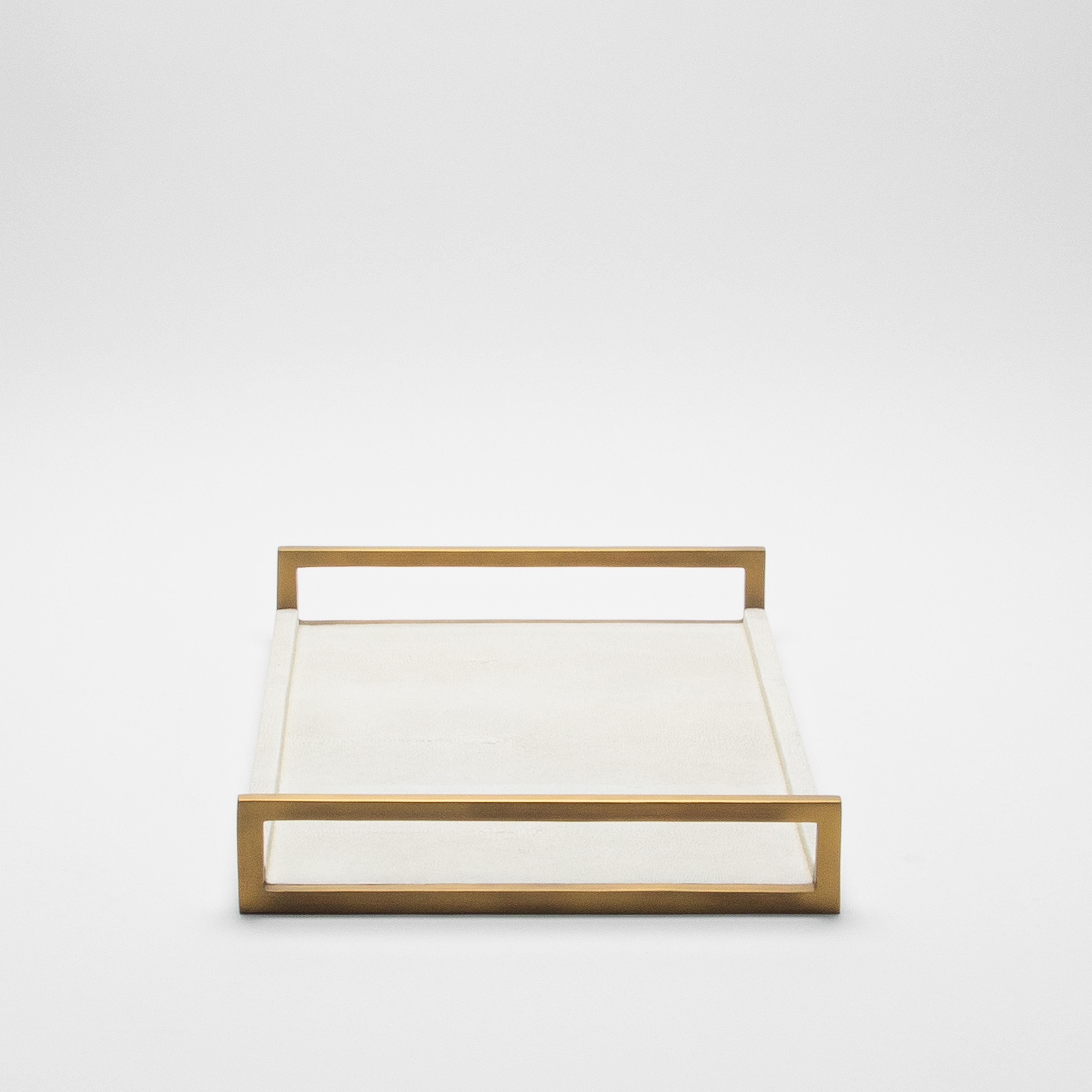 Philippine Rectangular Tray in Natural Cream Shagreen Bronze Patina Brass by R&Y Augousti For Sale