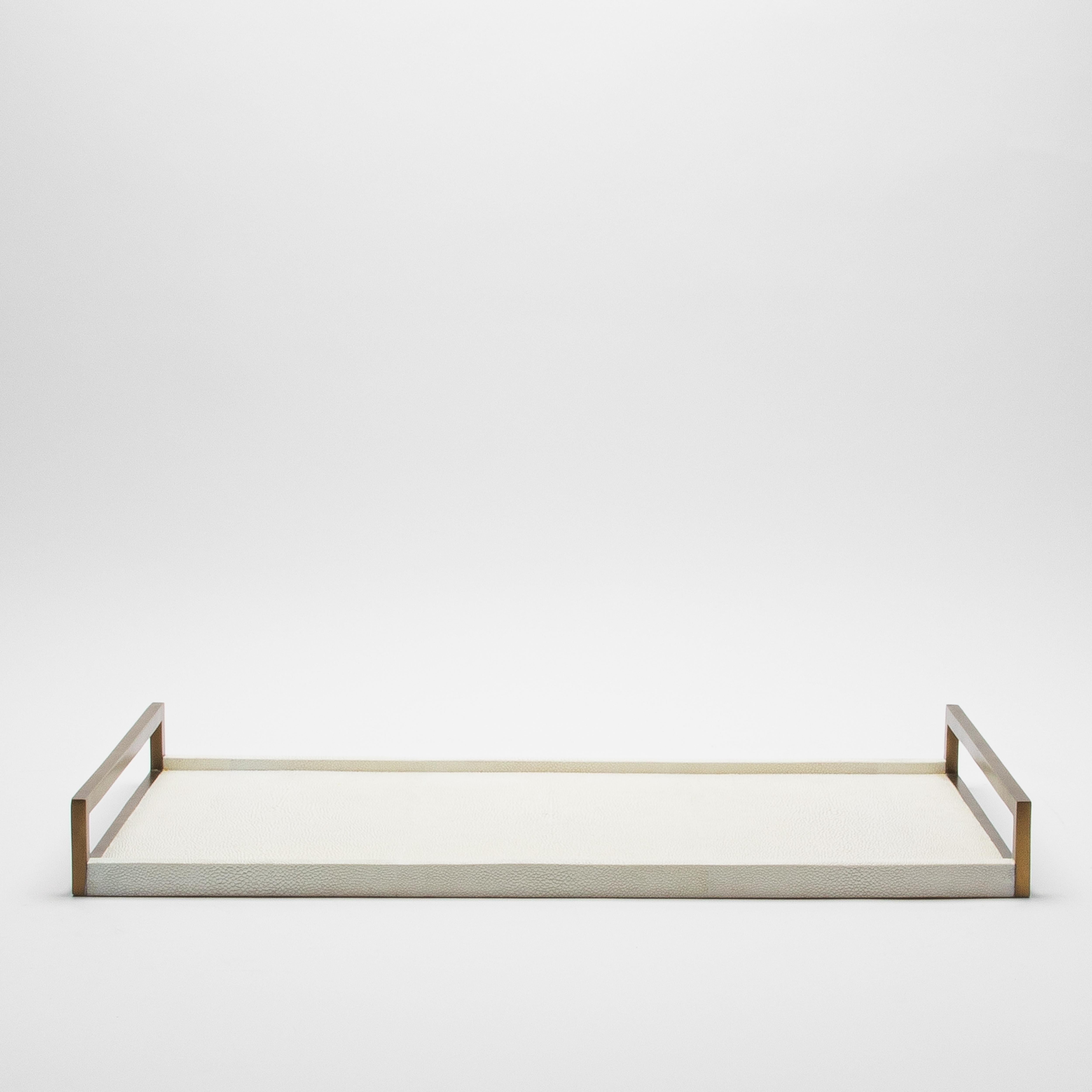 Rectangular Tray in Natural Cream Shagreen Bronze Patina Brass by R&Y Augousti In New Condition For Sale In West Hollywood, CA
