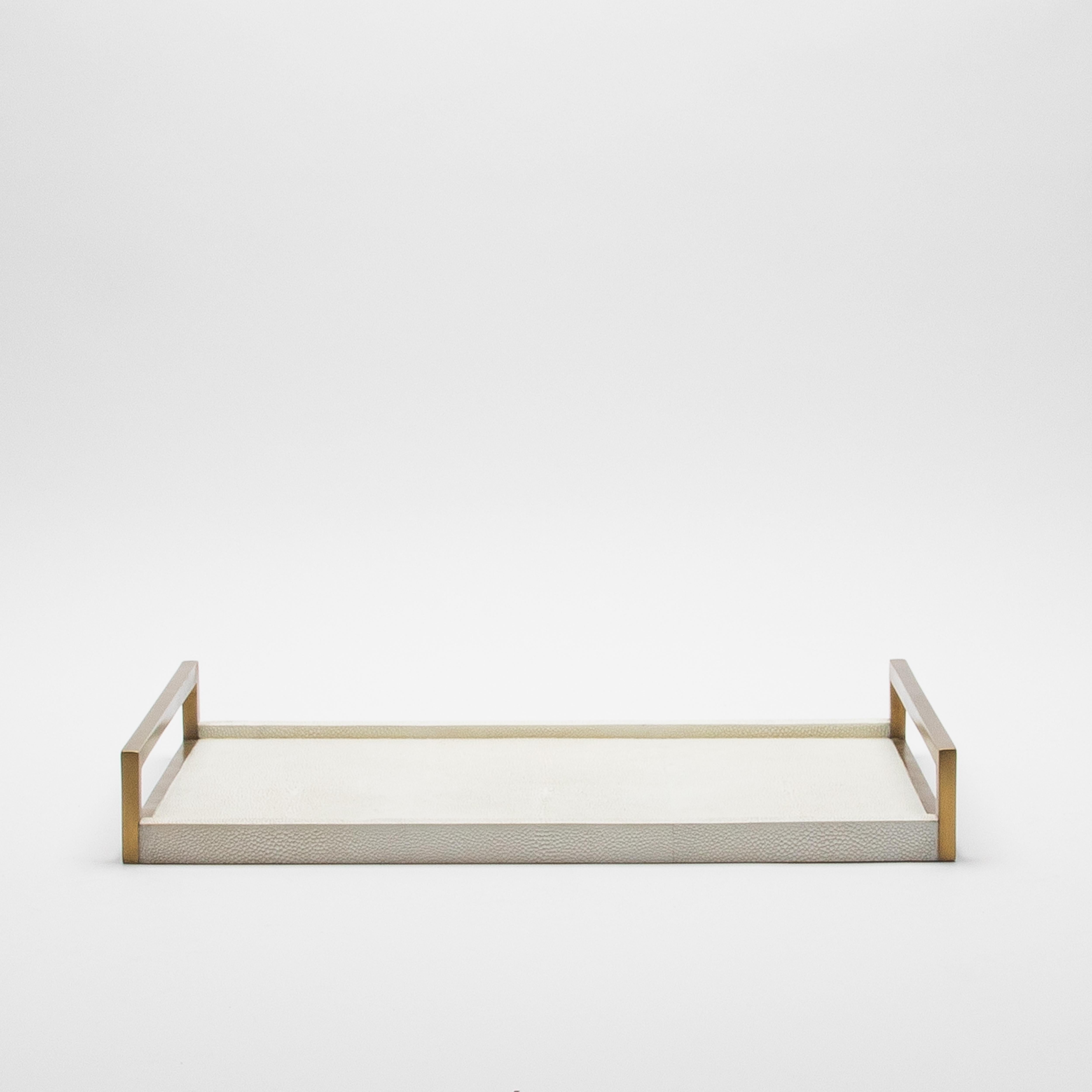 Rectangular Tray in Natural Cream Shagreen Bronze Patina Brass by R&Y Augousti In New Condition For Sale In West Hollywood, CA