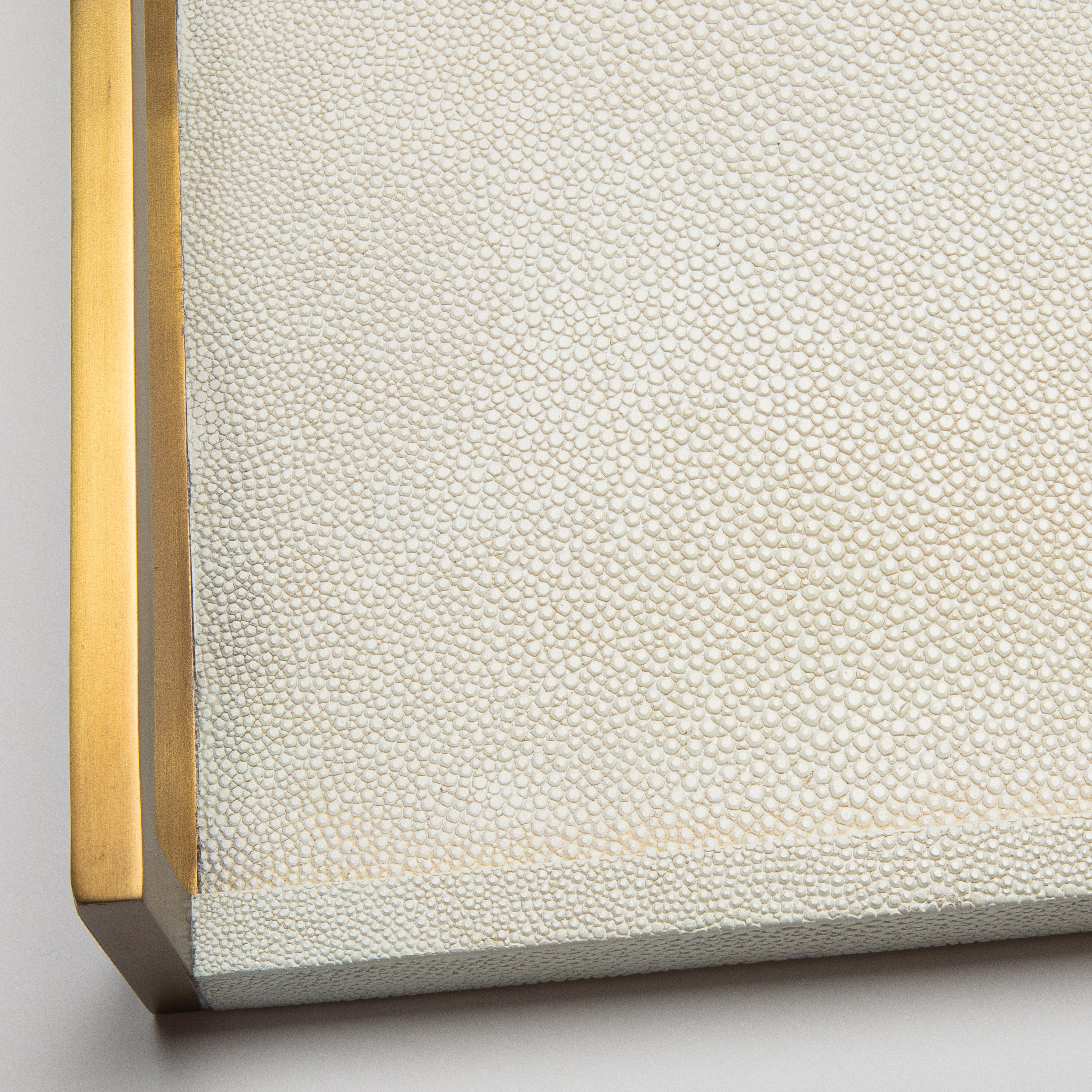 Rectangular Tray in Natural Cream Shagreen Bronze Patina Brass by R&Y Augousti For Sale 2