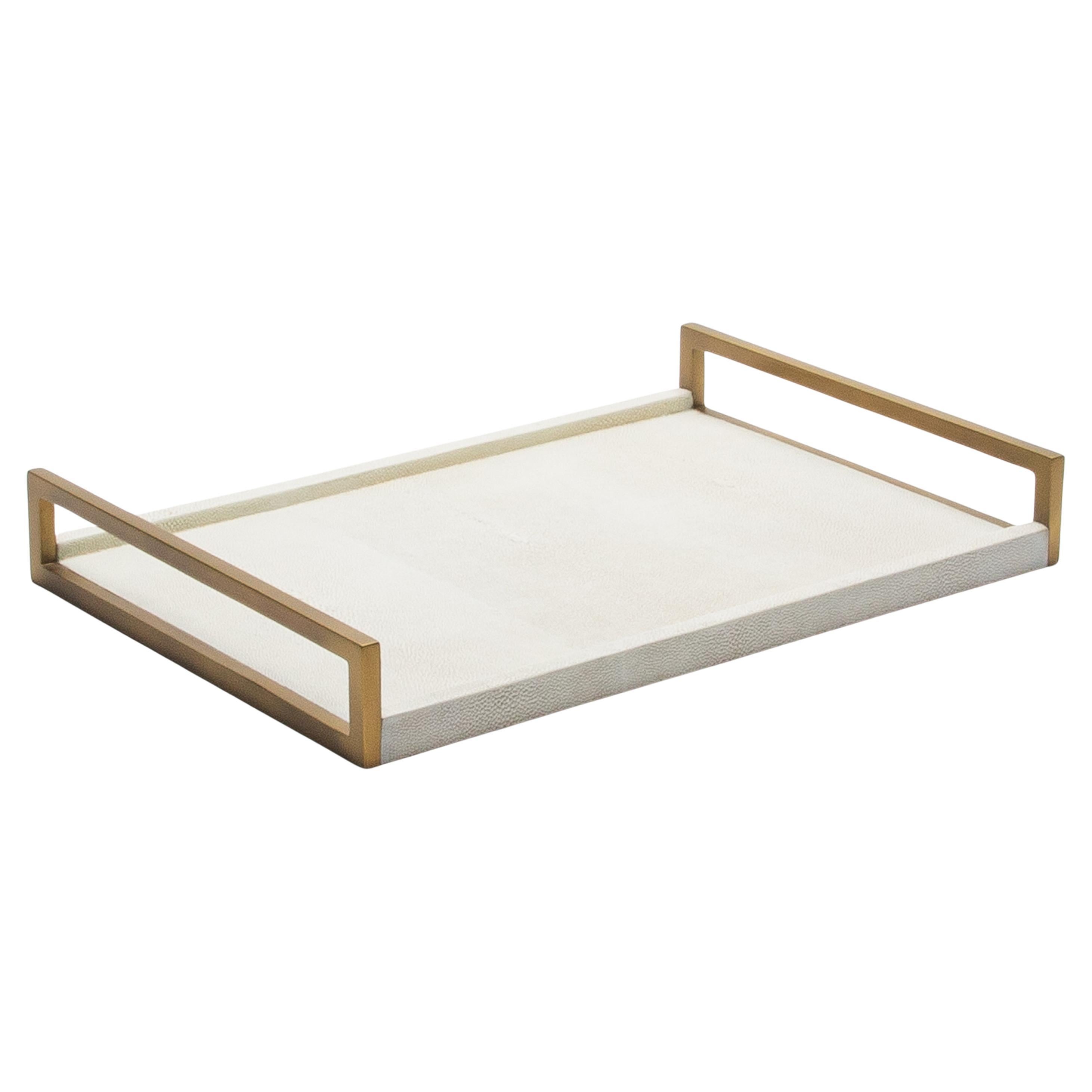 Rectangular Tray in Natural Cream Shagreen Bronze Patina Brass by R&Y Augousti For Sale