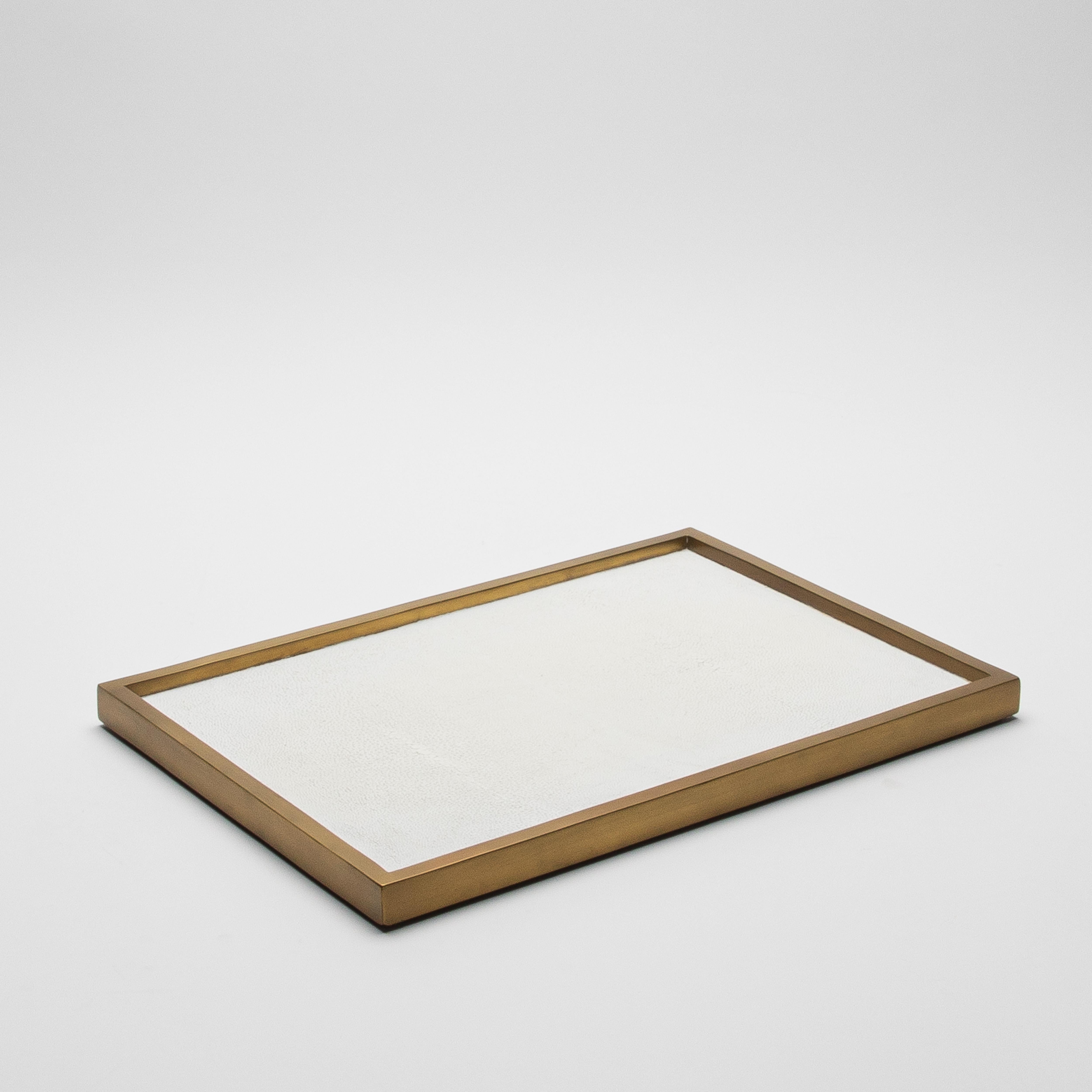 Art Deco Rectangular Tray in Shagreen with Bronze Patina Brass by Kifu Paris For Sale