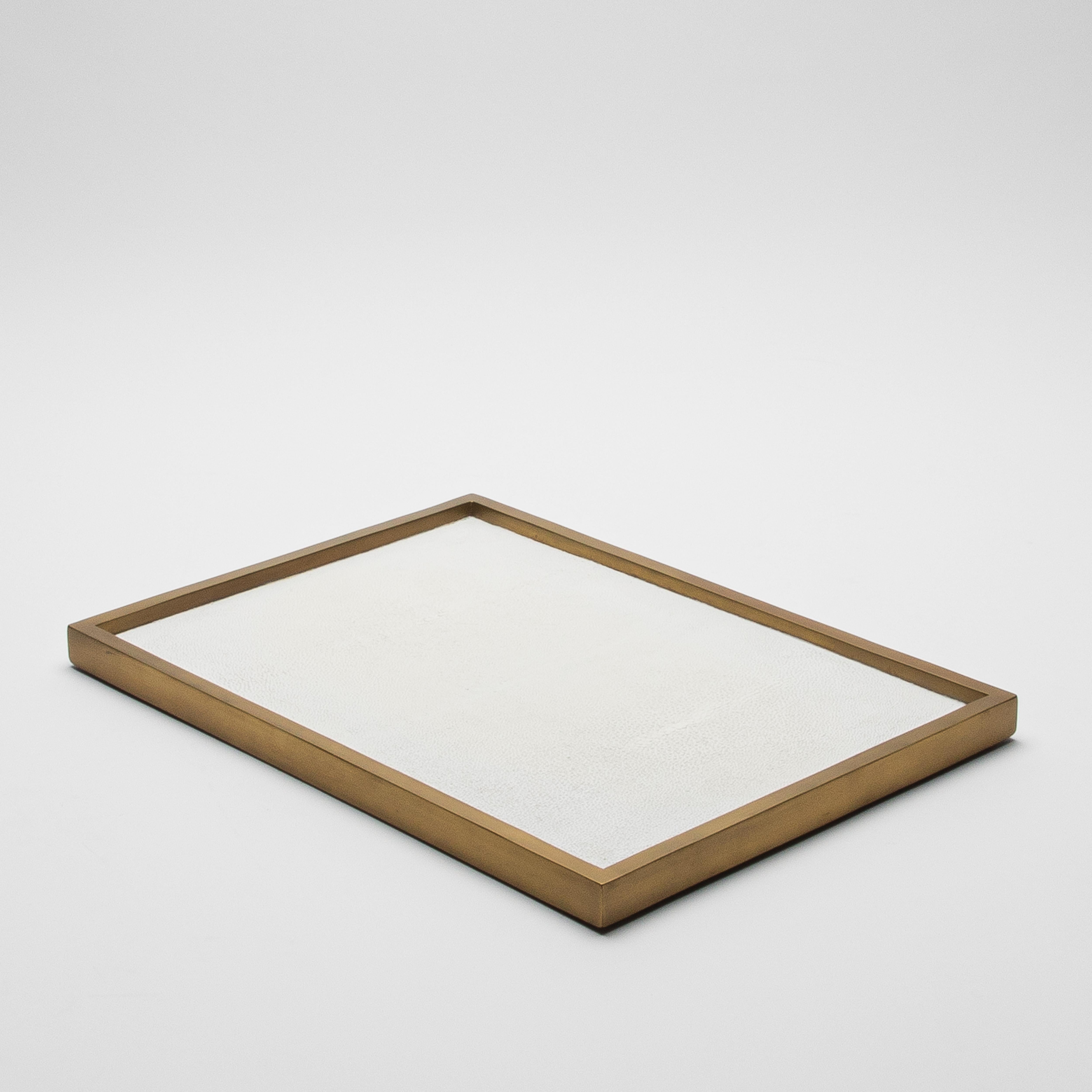 Hand-Crafted Rectangular Tray in Shagreen with Bronze Patina Brass by Kifu Paris For Sale