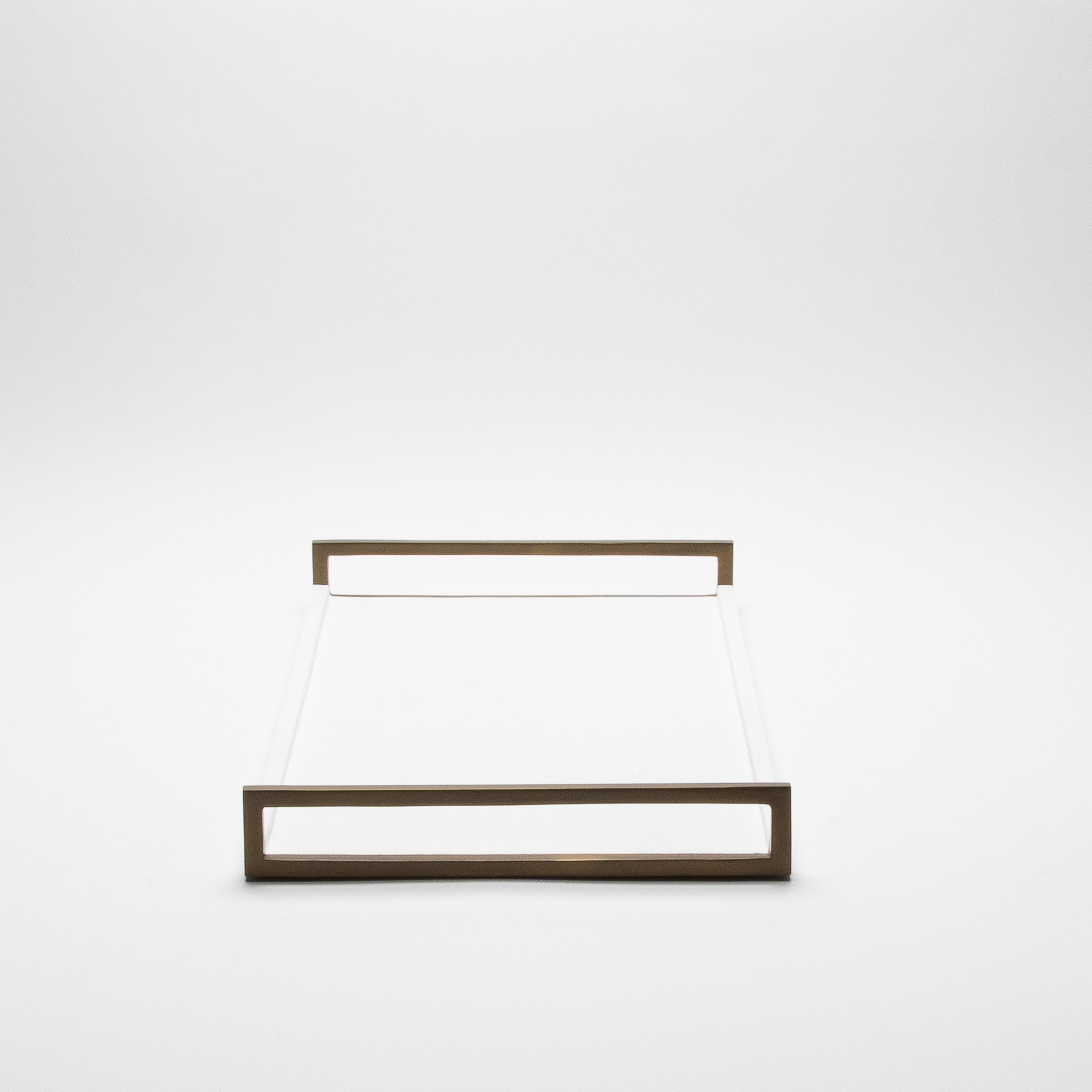 Philippine Rectangular Tray in White Shagreen with Bronze Patina Brass by R&Y Augousti For Sale