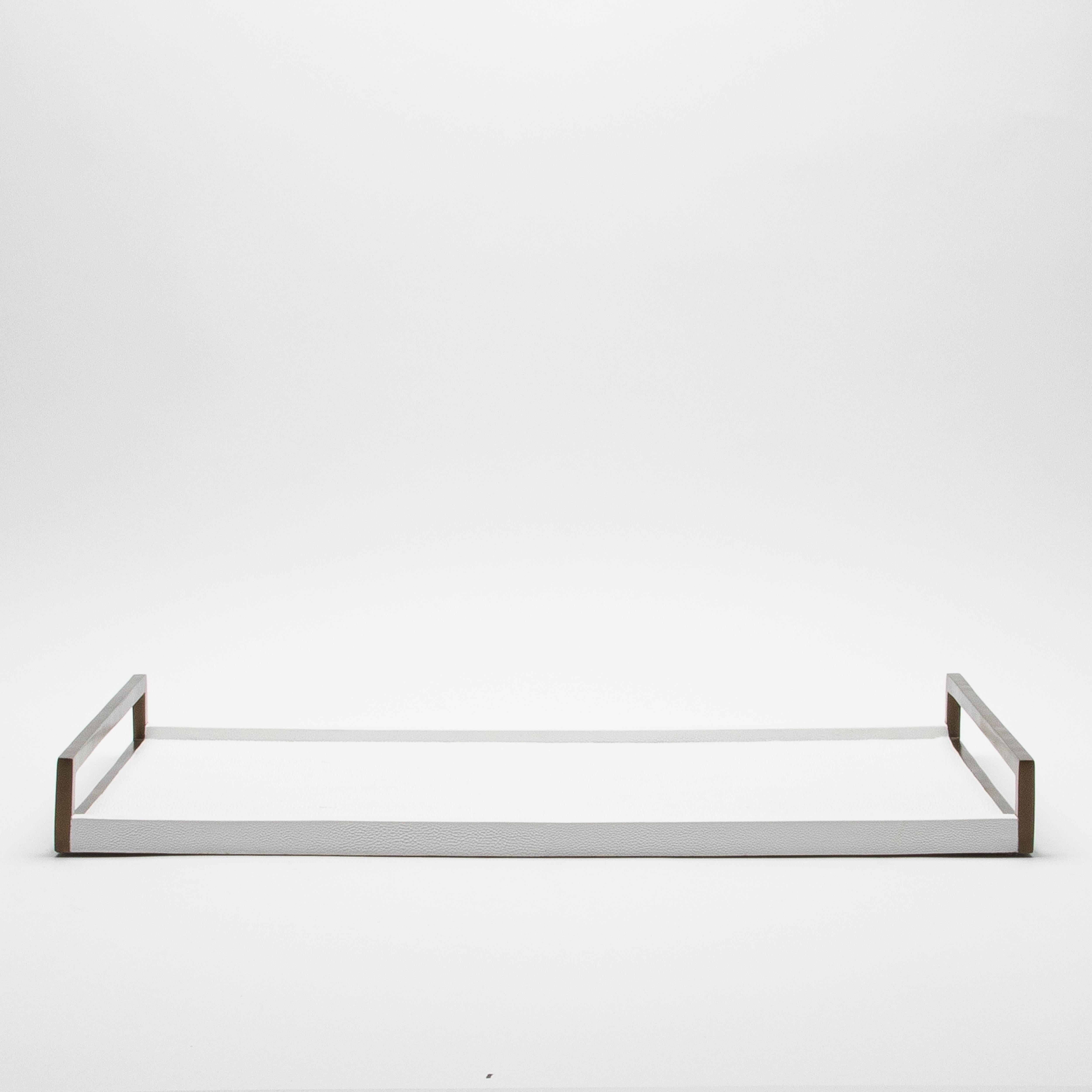 Rectangular Tray in White Shagreen with Bronze Patina Brass by R&Y Augousti In New Condition For Sale In West Hollywood, CA