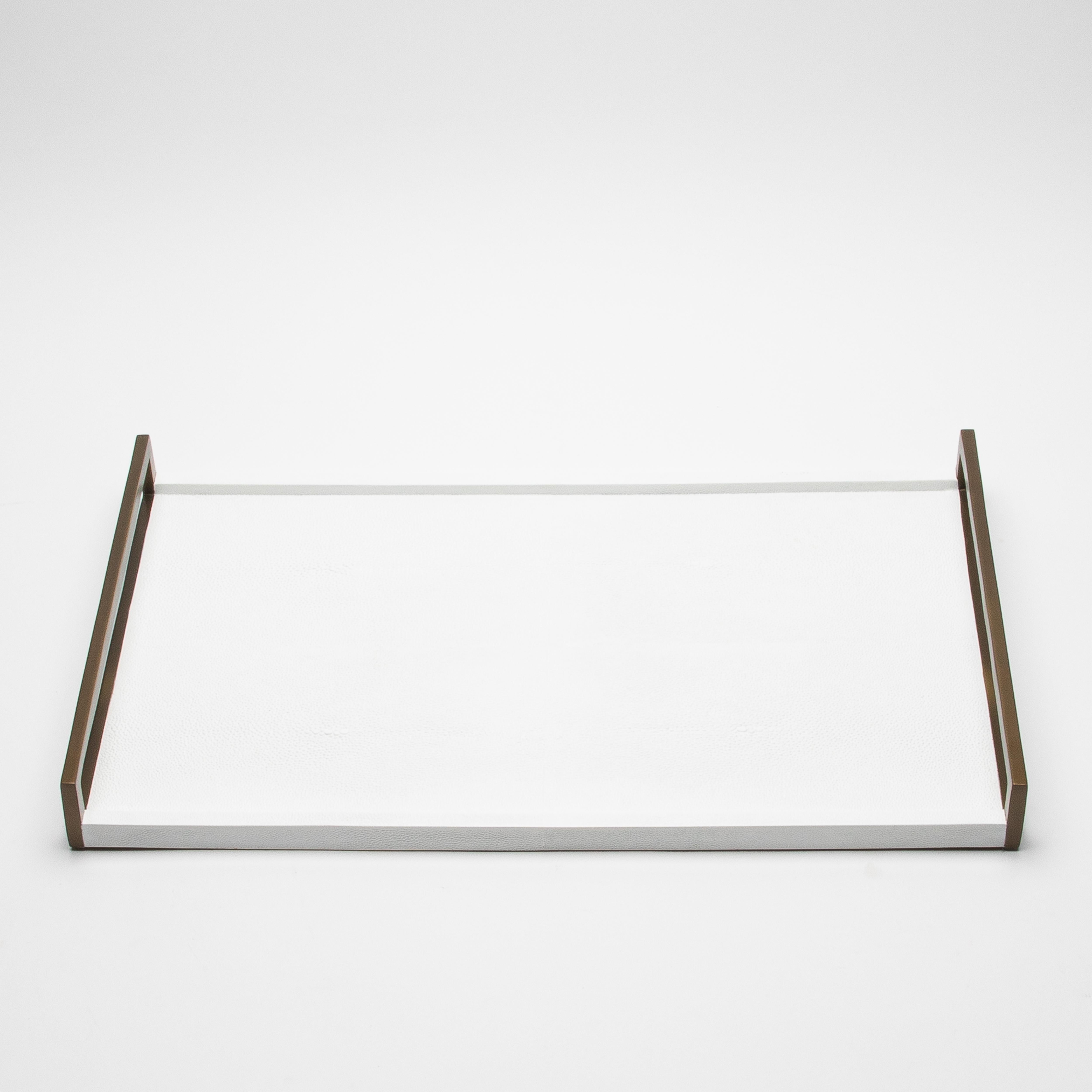 Contemporary Rectangular Tray in White Shagreen with Bronze Patina Brass by R&Y Augousti For Sale