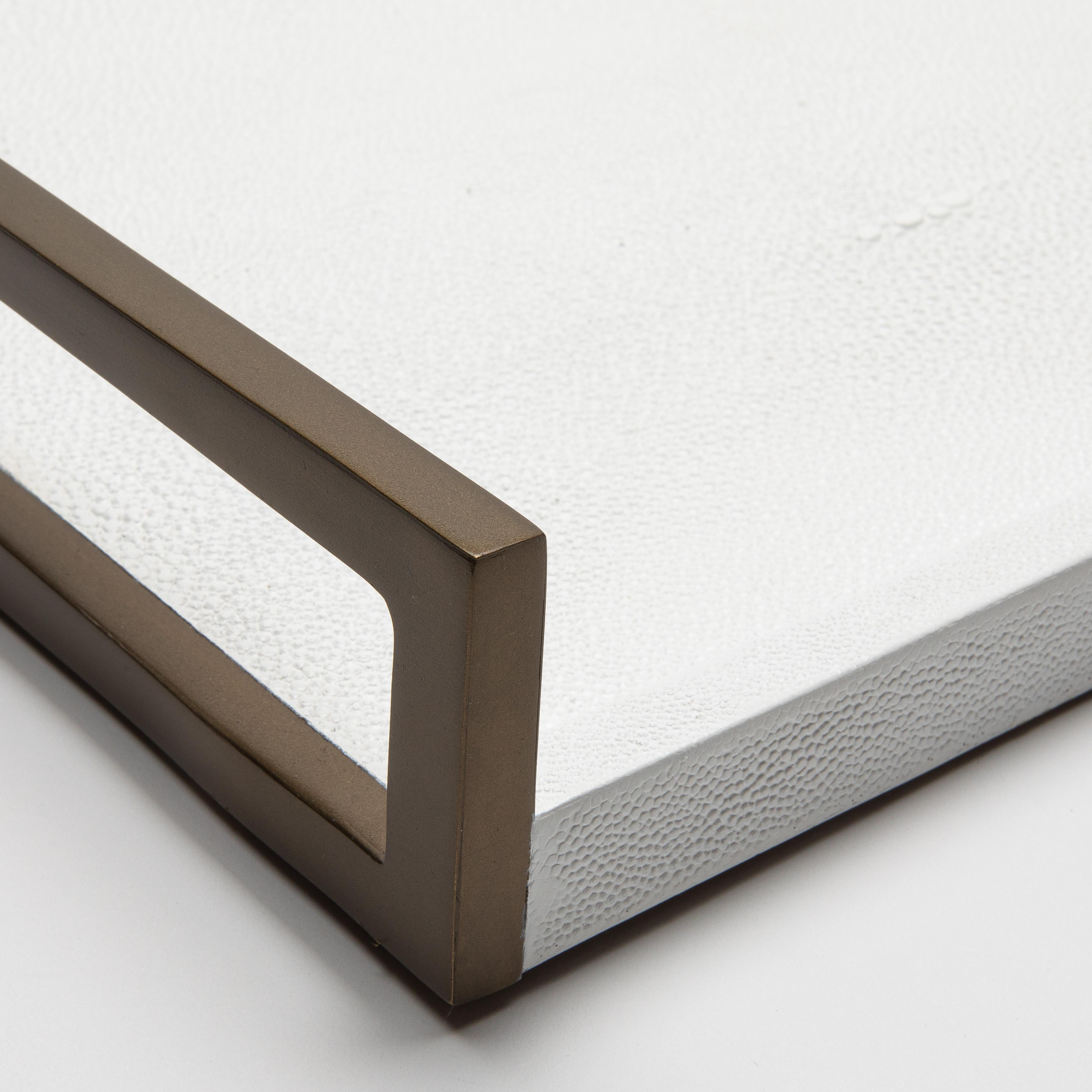 Rectangular Tray in White Shagreen with Bronze Patina Brass by R&Y Augousti For Sale 1