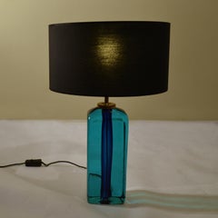 Rectangular Turquoise Blue Glass Table Lamp Hand Blown, Seguso, Sommerso, 1960s